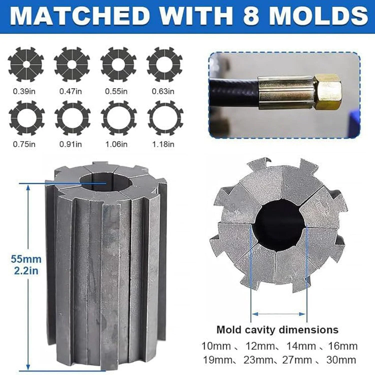 پرس شیلنگ JDOSHIS با 8 مجموعه قالب، ابزار پرس شیلنگ هیدرولیک دستی فشار قوی مناسب برای بیل مکانیکی، خودرو، ماشین آلات کشاورزی و سایر خطوط لوله