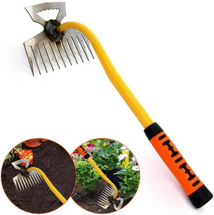 ابزار علف‌کن دستی باغبانی HASTHIP® - علف‌کش قابل حمل 33 سانتی‌متری - برش‌دهنده گیاه برای باغ خانگی - ابزار دستی علف‌کن فولادی 11 چنگکی - ابزار حذف علف‌های هرز ارتقا یافته 2024 - مناسب برای باغ و چمن