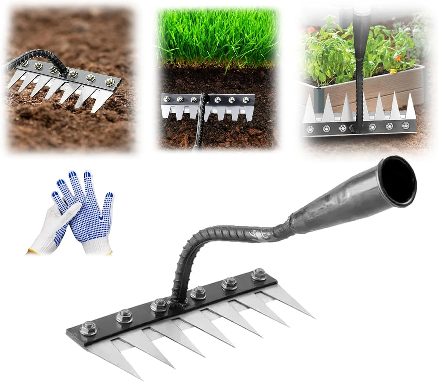 شن کش باغی آهن سنگین، ابزار حذف علف های هرز، ابزار باغبانی بادوام برای تراز کردن چمن، ابزار حذف علف های هرز، طراحی تقویت شده 2.0 برای محوطه سازی، حیاط، استفاده در فضای باز