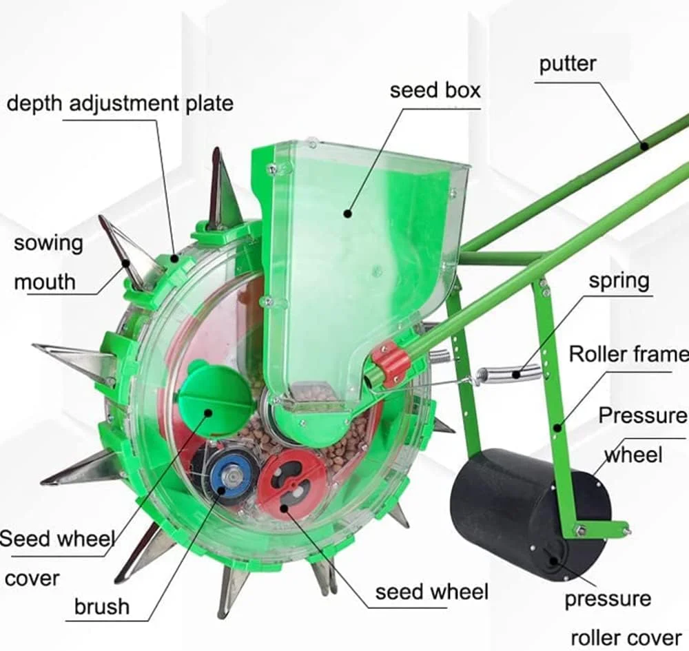 بذرپاش، بذرپاش غلطکی دستی قابل حمل، دستگاه دقیق کاشت ذرت، پنبه، سویا، بادام زمینی، پخش کننده بذر کشاورزی باغ، 7 دهانه