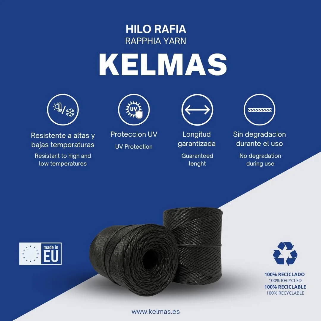 Kelmas - Rope - Thread - Raffia - 300 m - 1 kg - Agriculture Rope - Gardening Rope - Parcel Rope - Crafts Rope - Packaging Rope - Tomatoes Rope - Black Rope