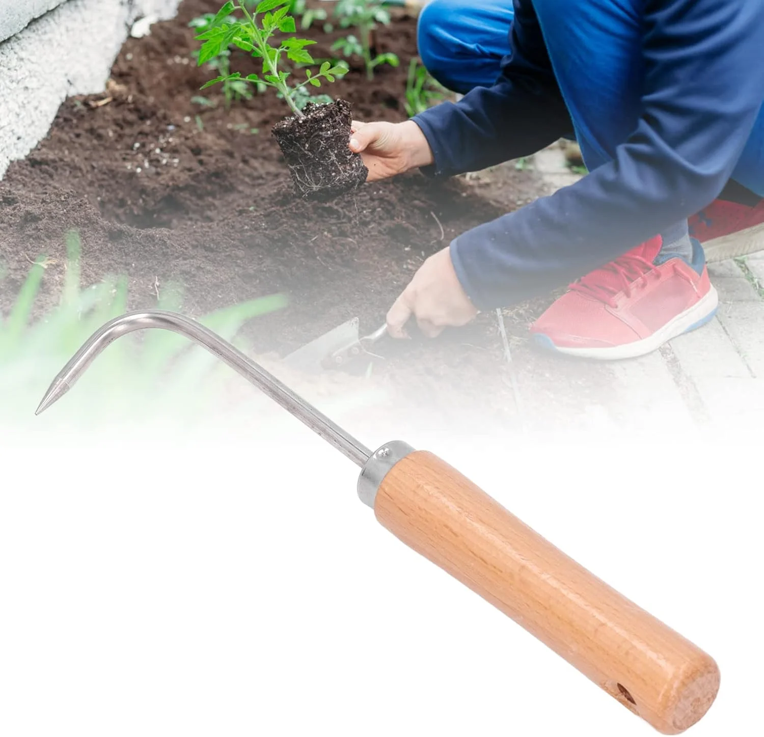 ابزار باغبانی HJIHVGU، شامل دو عدد قلاب ریشه کنی باغبانی از جنس استیل ضد زنگ، مناسب برای خاکبرداری و نگهداری از گیاهان گلدانی