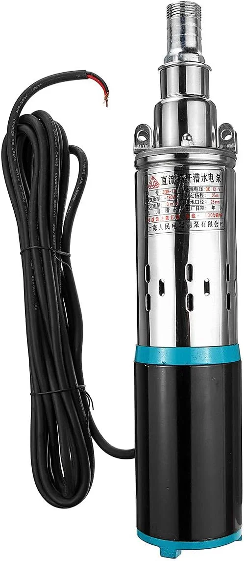 پمپ آب خورشیدی چاه عمیق HL Home-Link DC 12V 24V با ارتفاع 25 متر، پمپ شناور پیچی برای آبیاری باغ، ابزار کشاورزی خانگی (رنگ: 12 ولت)