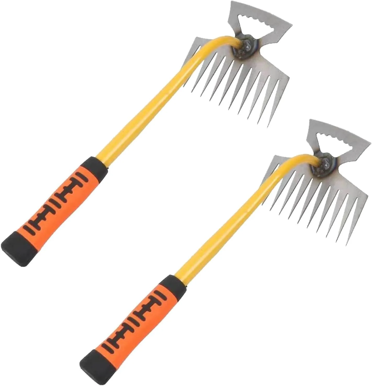 ابزار علف‌کش فولادی منگنز - علف‌کش با 11 دندانه برای باغ، چنگک دستی ریشه‌کن‌کننده برای حیاط، مزرعه، باغ - بادوام و کارآمد 2 عددی