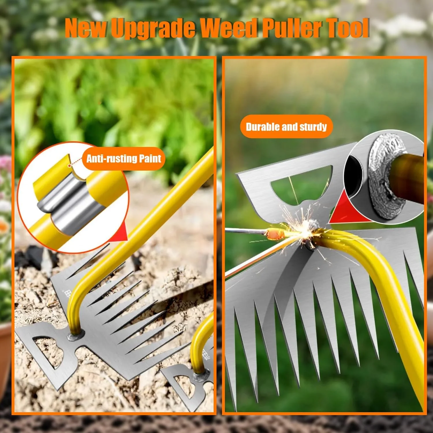 ابزار علف‌کش فولادی منگنز - علف‌کش با 11 دندانه برای باغ، چنگک دستی ریشه‌کن‌کننده برای حیاط، مزرعه، باغ - بادوام و کارآمد 2 عددی
