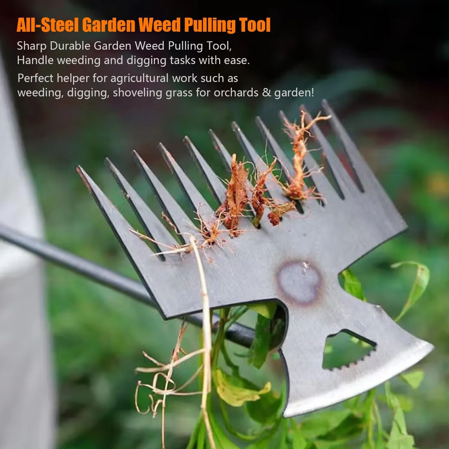 ابزار علف‌کش فولادی منگنز - علف‌کش با 11 دندانه برای باغ، چنگک دستی ریشه‌کن‌کننده برای حیاط، مزرعه، باغ - بادوام و کارآمد 2 عددی