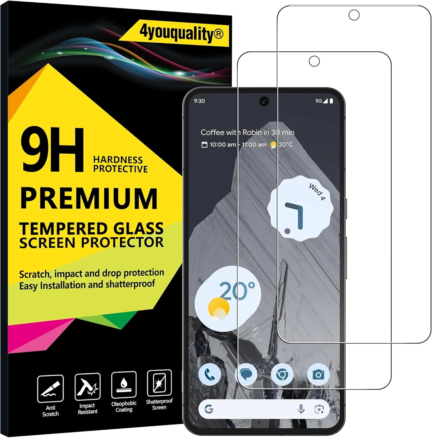 محافظ صفحه نمایش 4youquality برای گوگل پیکسل 8 پرو (6.7 اینچ)، فیلم شیشه ای حرارت دیده، 2 عدد، [مقاوم در برابر ضربه] [ضد خش]