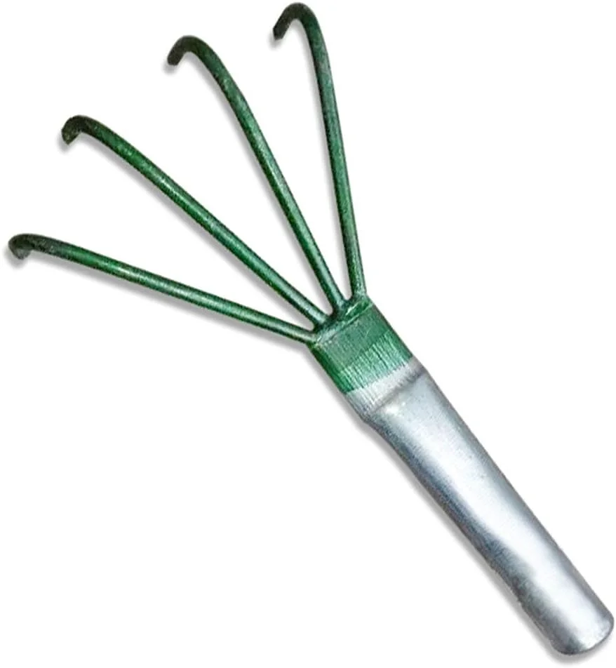 چنگک باغبانی چهار شاخه فولادی کربنی CRTGW با دسته کوچک، مناسب برای جمع آوری برگ، علف هرز و خاک