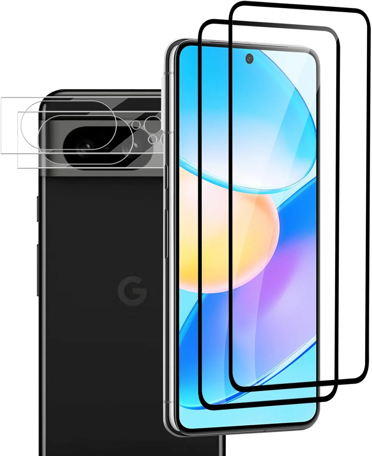 محافظ صفحه نمایش شیشه ای حرارت دیده VideoSecu، 2 + 2 عدد، برای دوربین Google Pixel 8، سختی 9H HD، محافظ صفحه نمایش شیشه ای حرارت دیده بدون حباب - دقت لمسی 100٪، مقاوم در برابر خراش، پوشش کامل محافظ صفحه نمایش شیشه ای حرارت دیده VideoSecu، 2 + 2 عدد، برای دوربین Google Pixel 8، سختی 9H HD، محافظ صفحه نمایش شیشه ای حرارت دیده بدون حباب - دقت لمسی 100٪، مقاوم در برابر خراش، پوشش کامل