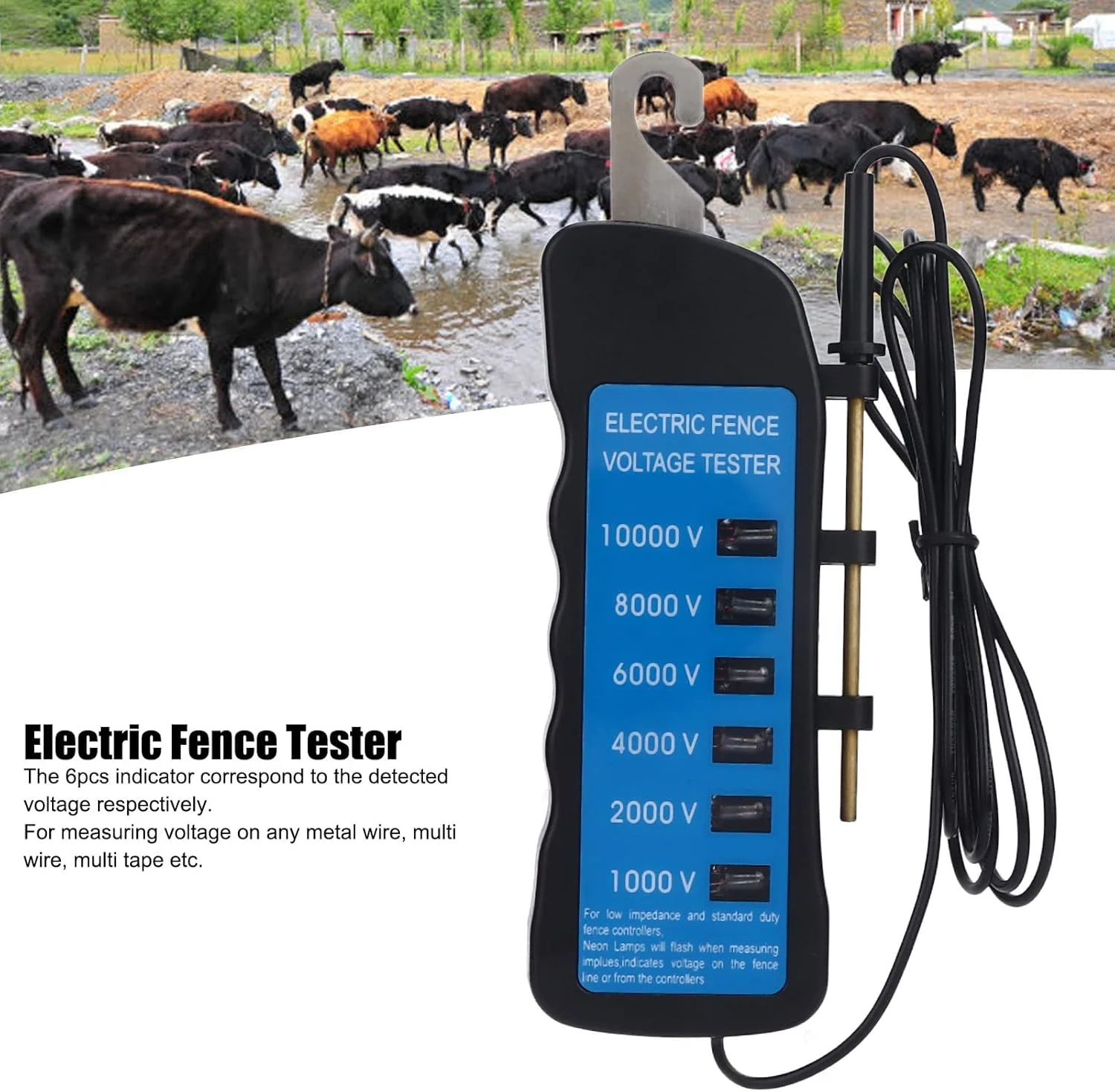 تستر ولتاژ حصار، ولت متر حصار الکتریکی، ولت متر 10000 ولت ضد آب ابزار قابل حمل حصارکشی کشاورزی