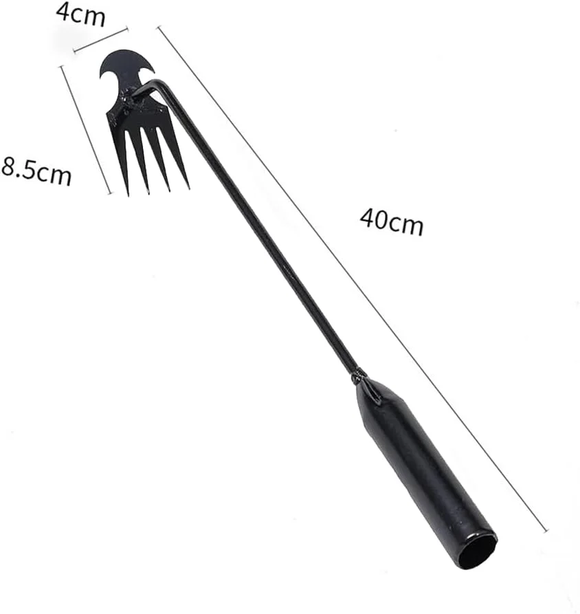 ابزار علف‌کش با دسته مشکی، ابزار علف‌کشی قابل حمل، ابزار ریشه‌کن‌کننده علف هرز، علف‌کن دستی 4 دندانه فولاد منگنز آهنگری شده، برای سبزیجات، باغ، مزرعه، کاشت و وجین کردن (2 عدد)