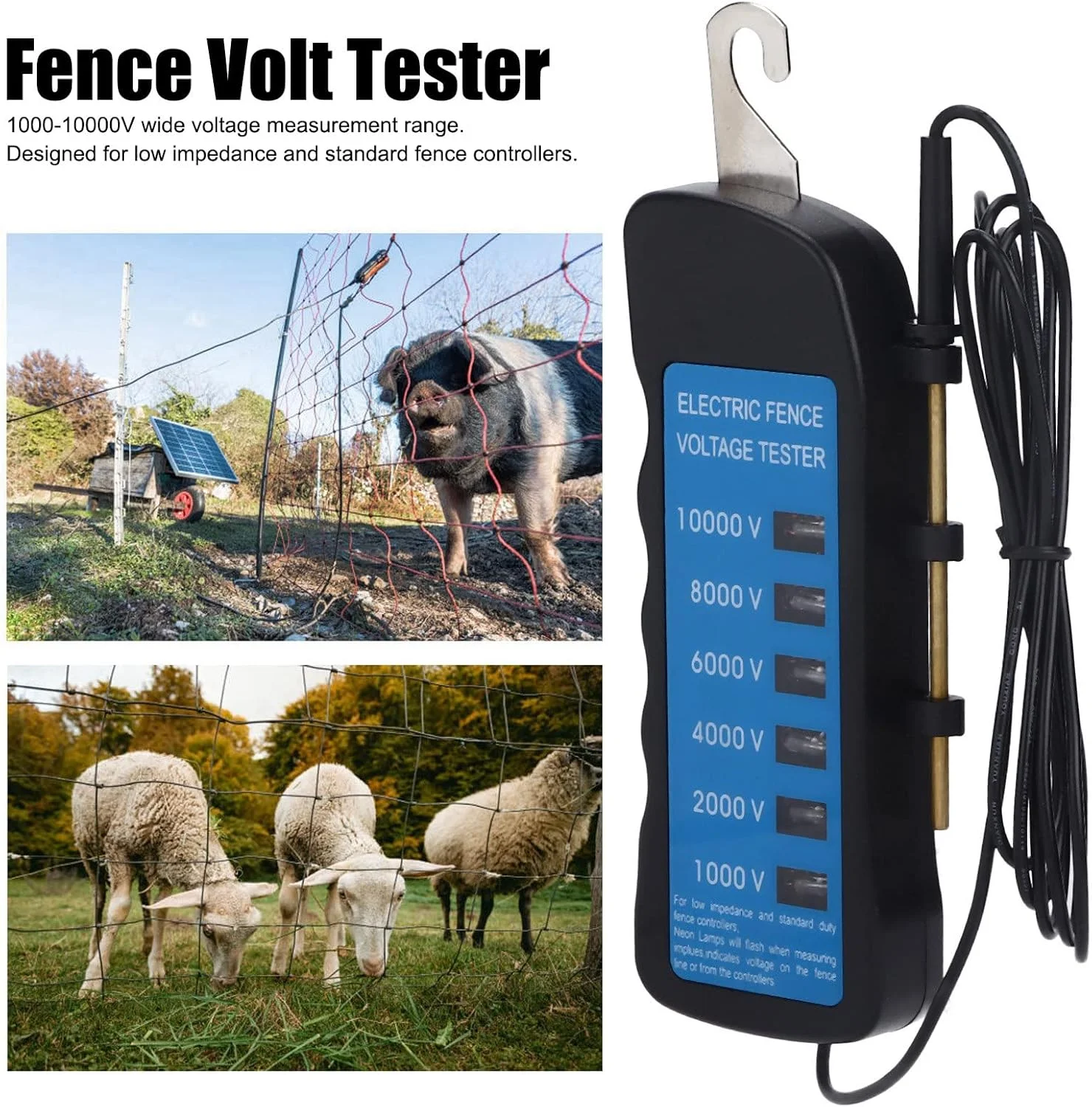 تستر ولتاژ حصار، ولت متر حصار الکتریکی، ولت متر 10000 ولت ضد آب ابزار قابل حمل حصارکشی کشاورزی