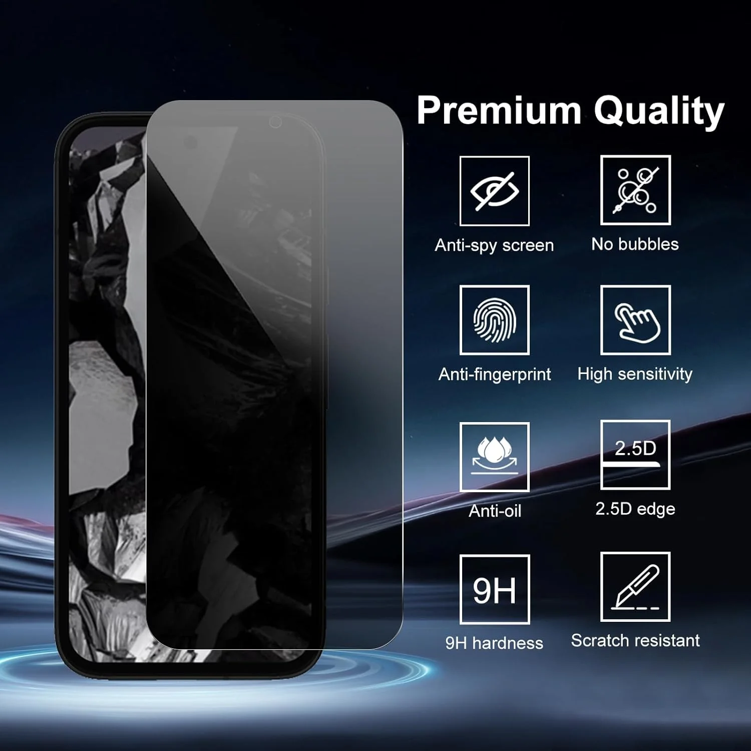 QZGWDY 2 Pack Privacy Screen Protector for Google Pixel 8A, Bubble-Free, Durable, 9H Hardness Glass QZGWDY 2 Pack Privacy Screen Protector for Google Pixel 8A, Bubble-Free, Durable, 9H Hardness Glass