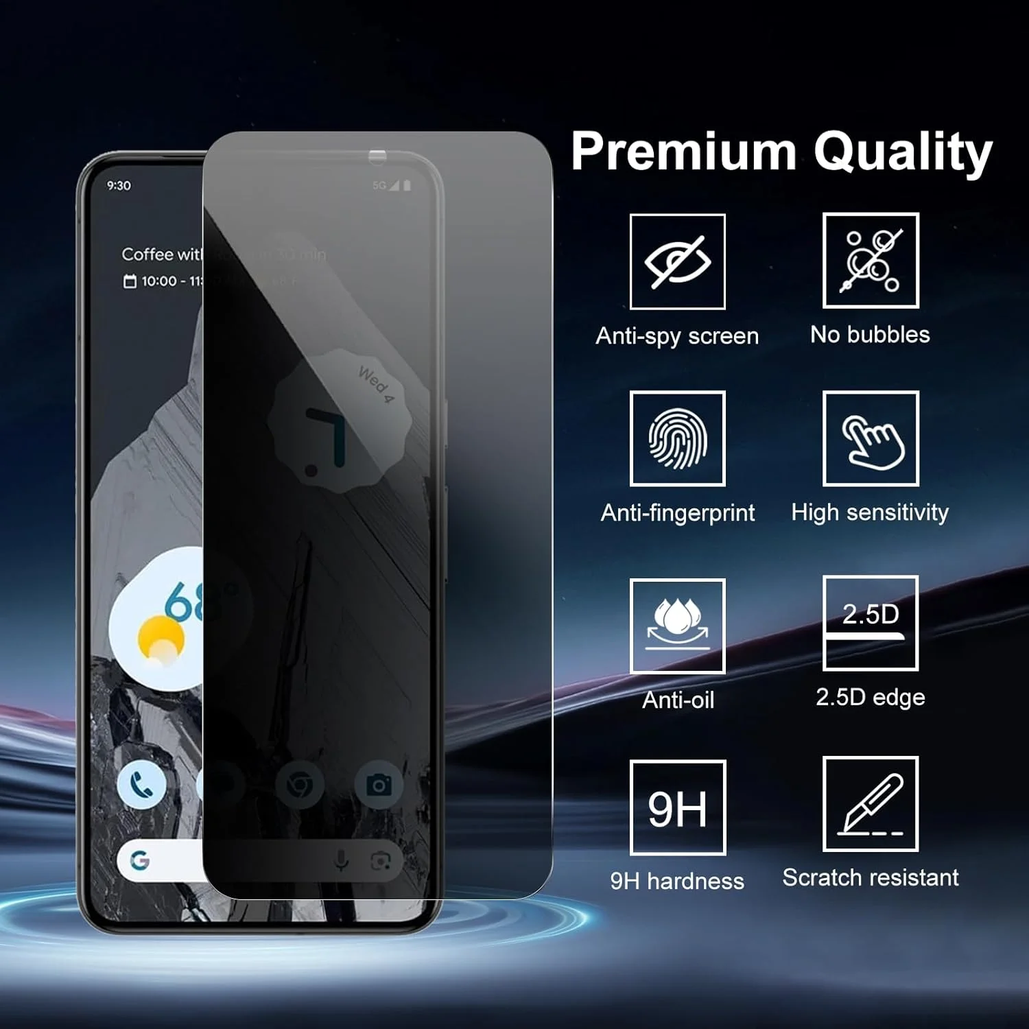 QZGWDY 2 Pack Privacy Screen Protector for Google Pixel 8 Pro, Bubble-Free, Durable, 9H Hardness Glass QZGWDY 2 Pack Privacy Screen Protector for Google Pixel 8 Pro, Bubble-Free, Durable, 9H Hardness Glass