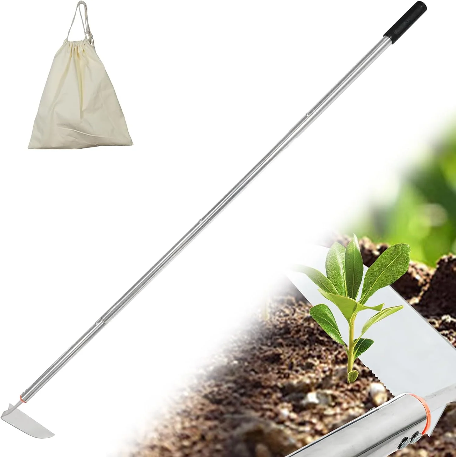 تیشه علف زن ژاپنی COKTME با دسته بلند قابل تنظیم، ابزار علف زنی ایستاده از جنس استیل ضد زنگ، تیشه علف زن زاویه دار، ابزار باغبانی ژاپنی برای وجین و کاشت