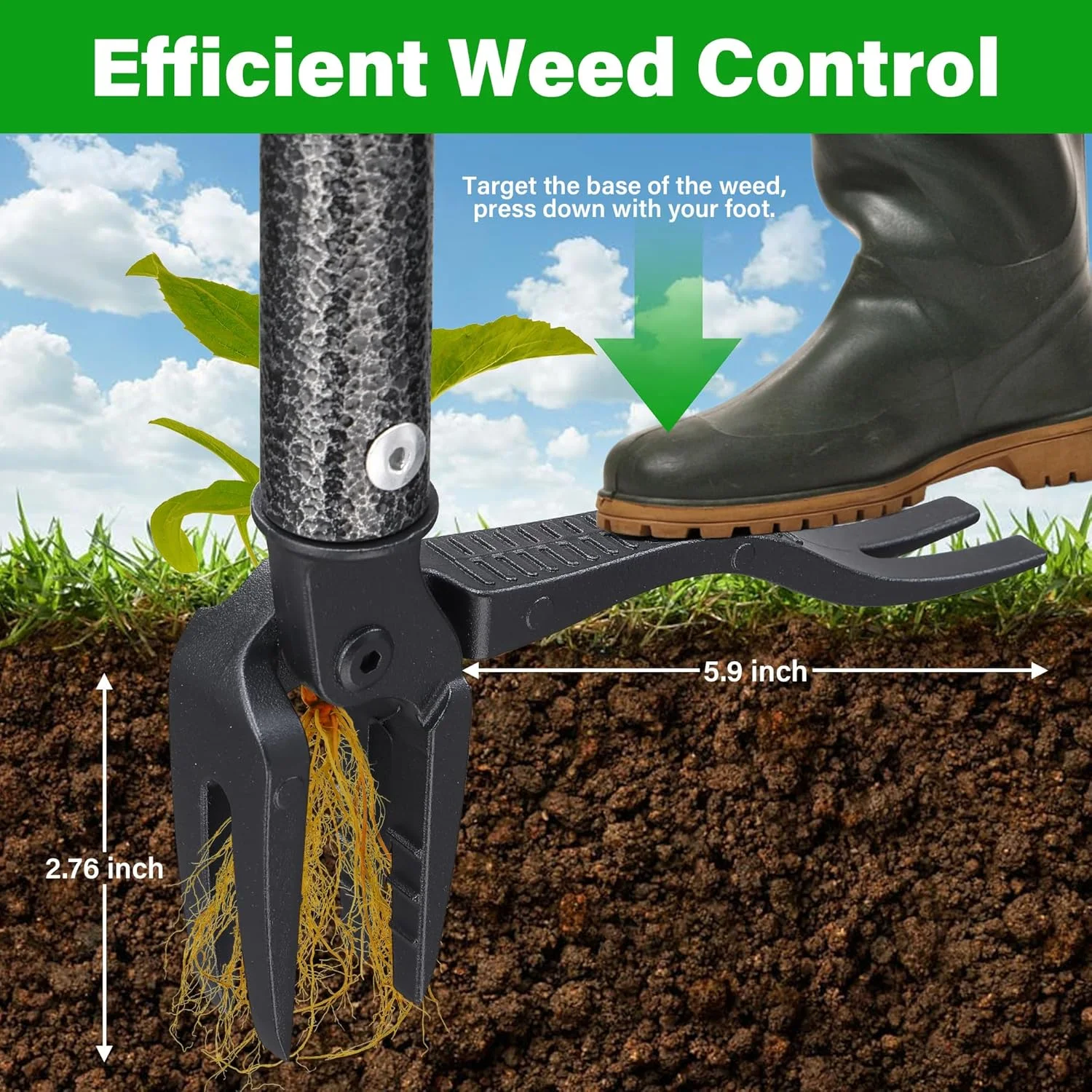 ابزار علف‌کش LLARGUEST، ابزار علف‌کش دستی با فولاد 4 چنگکی برای قاصدک، علف هرز، خار، حذف علف‌های هرز بدون خم شدن، زانو زدن، کشیدن