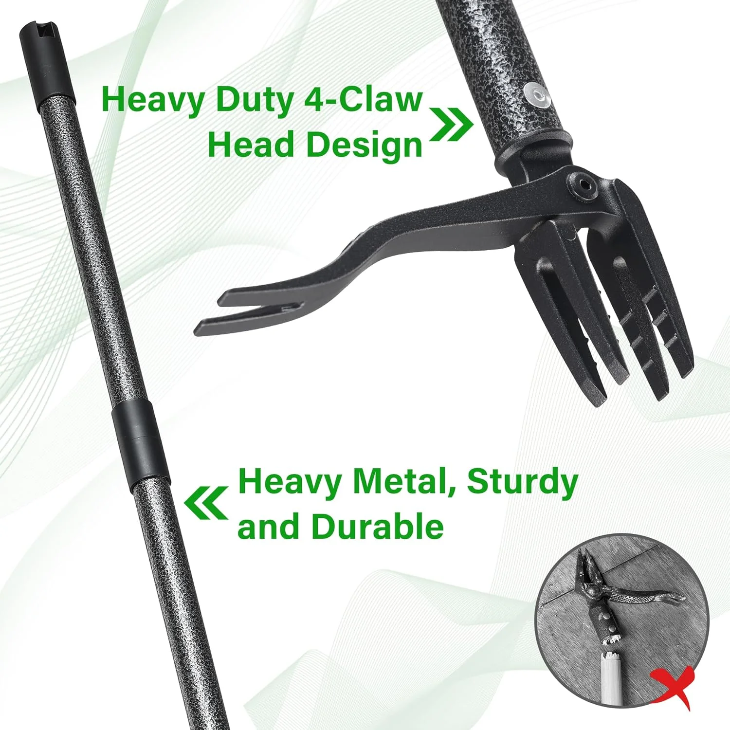 ابزار علف‌کش LLARGUEST، ابزار علف‌کش دستی با فولاد 4 چنگکی برای قاصدک، علف هرز، خار، حذف علف‌های هرز بدون خم شدن، زانو زدن، کشیدن