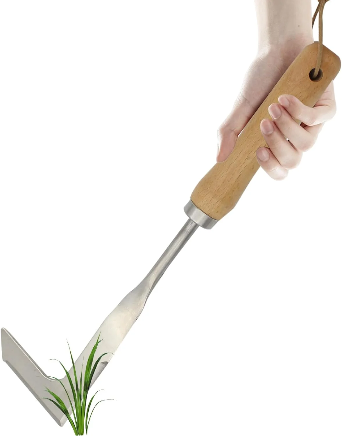 ابزار علف‌هرزه‌کن فولادی ضد زنگ، علف‌هرزه‌کن مسیر L شکل با دسته چوبی راش، بادوام و ارگونومیک، برای پاکسازی خزه در حیاط، شکاف‌های باغ، درزهای سنگفرش تراس