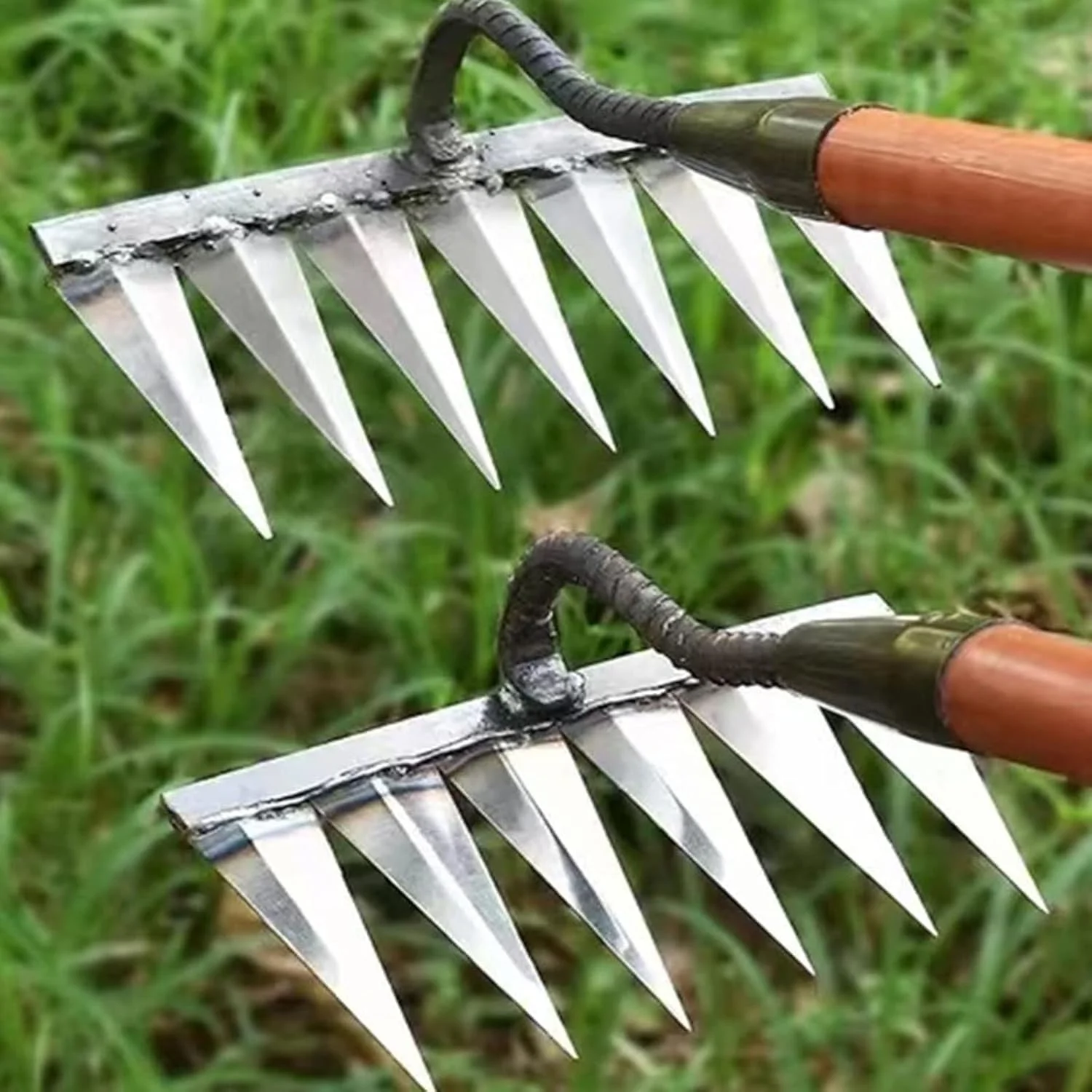 BOSSGE Rake Hoe weeding rake farm tool weeding hoe root turning the ground loosening artifact six-tooth nail rake no steel rake agricultural