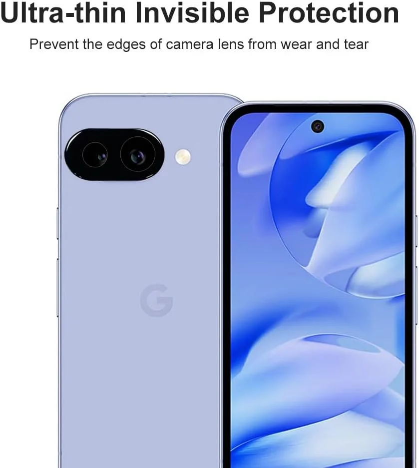 محافظ لنز دوربین شیشه ای سازگار با گوگل پیکسل 9a، [2 عدد]، [ضد خش] [بدون حباب] - مشکی