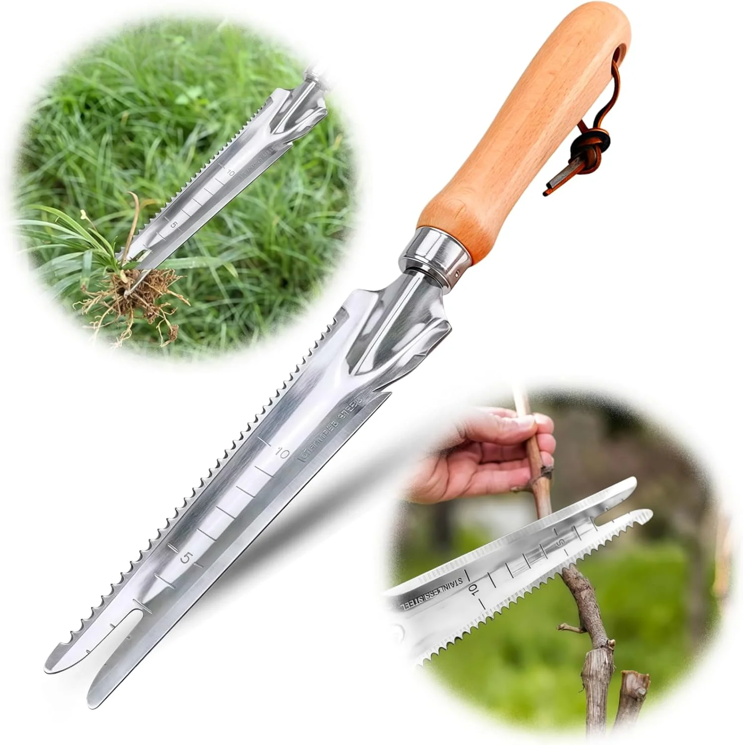 ابزار علف‌کن دستی با دسته چوبی NC 1PPCS، بیلچه علف‌کن باغی برای کندن، جابجایی و وجین کردن علف‌های باغ