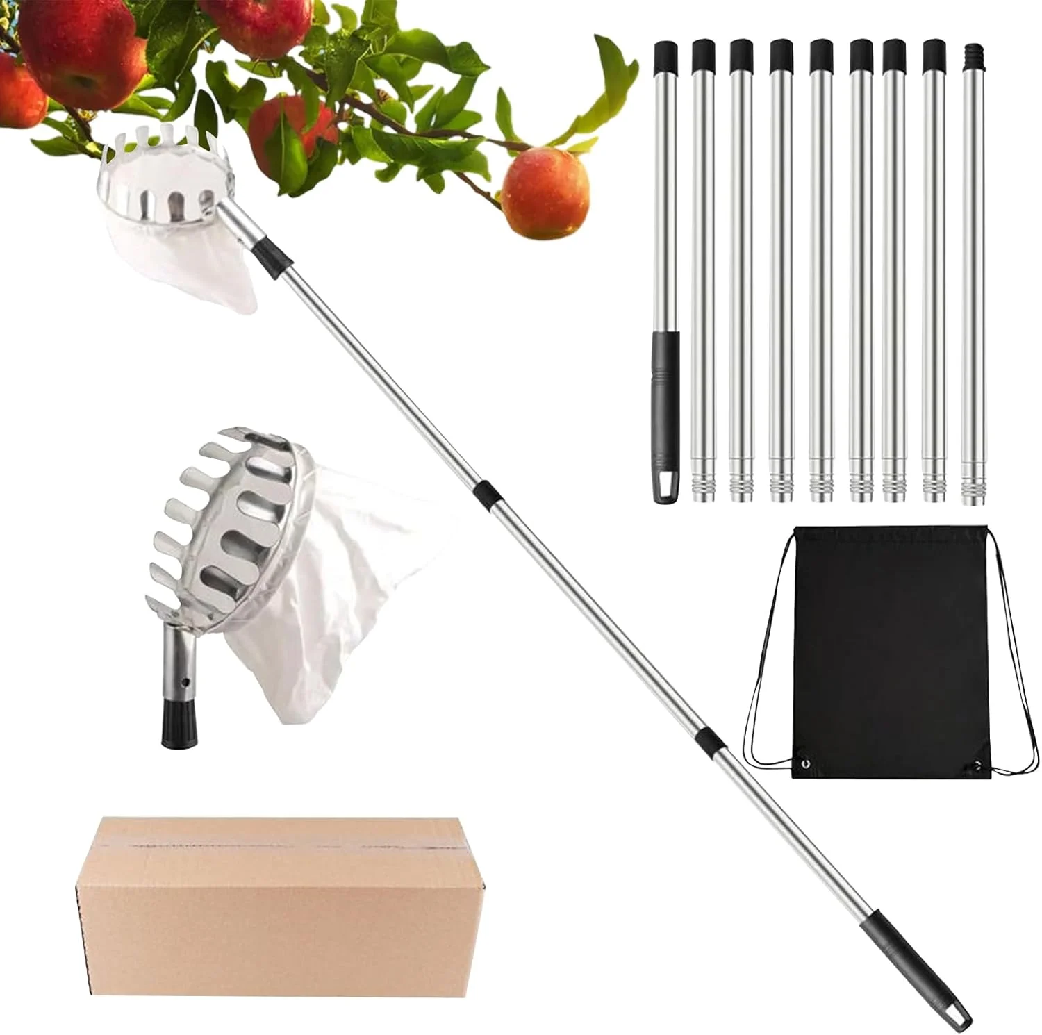 ابزار چیدن میوه از درخت، ابزار قابل تنظیم چیدن میوه از درخت، ابزار ارگونومیک و حرفه ای برای برداشت محصول در مزرعه، باغ و کشاورزی در فضای باز