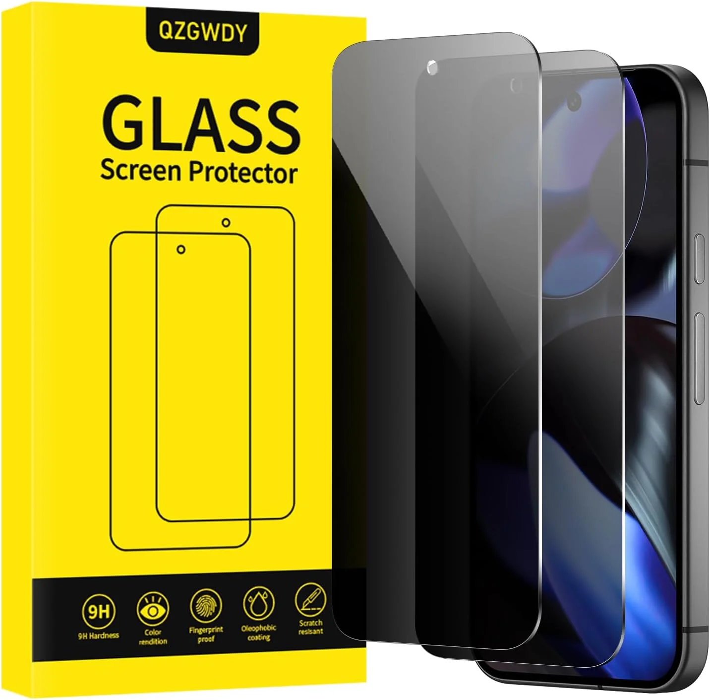 محافظ صفحه نمایش شیشه ای حریم خصوصی QZGWDY برای گوگل پیکسل 9، بسته 2 عددی، بدون حباب، سختی 9H، نصب آسان