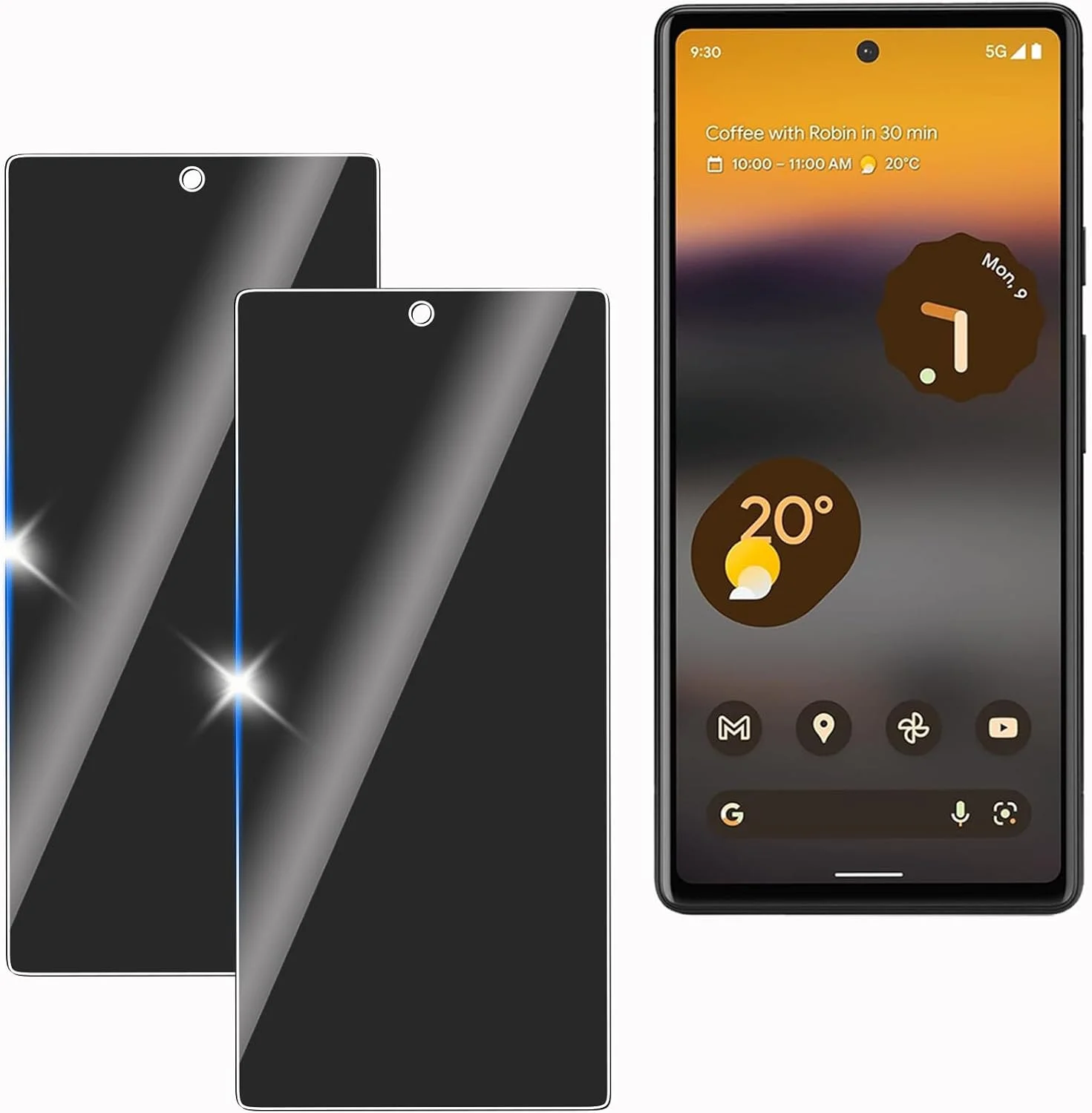 KULAIKE Pack of 2 Privacy Screen for Google Pixel 6A, Anti-Spy Privacy Screen Protector, Anti-Spy Tempered Glass Film, Privacy Film, 9H Hardness, Anti-Scratch, Shockproof