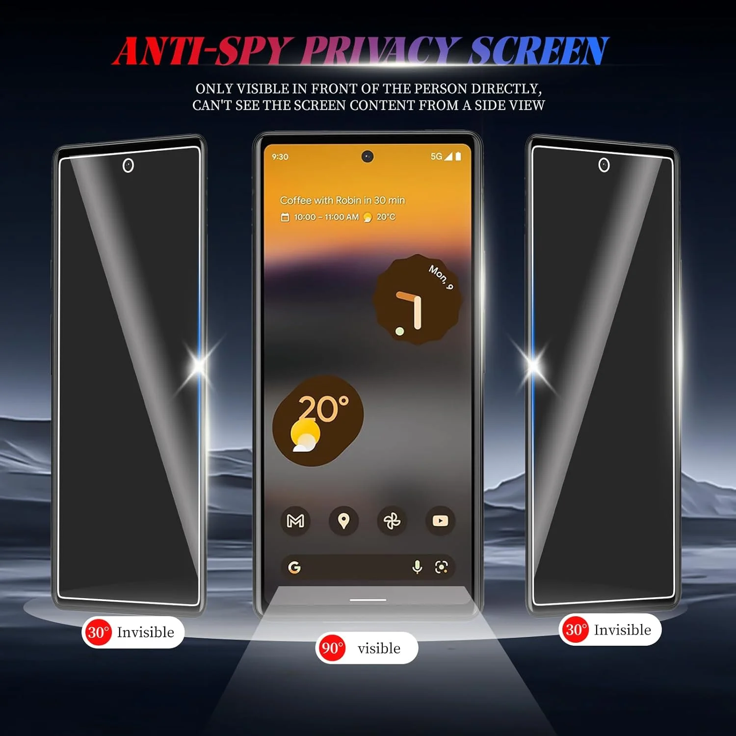 KULAIKE Pack of 2 Privacy Screen for Google Pixel 6A, Anti-Spy Privacy Screen Protector, Anti-Spy Tempered Glass Film, Privacy Film, 9H Hardness, Anti-Scratch, Shockproof KULAIKE Pack of 2 Privacy Screen for Google Pixel 6A, Anti-Spy Privacy Screen Protector, Anti-Spy Tempered Glass Film, Privacy Film, 9H Hardness, Anti-Scratch, Shockproof