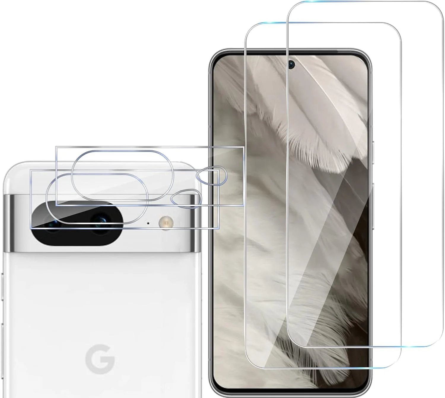 GMUJIAO [بسته 2+2 عددی] سازگار با Google Pixel 8 شامل محافظ صفحه نمایش شیشه ای حرارت دیده و محافظ لنز دوربین، محافظ آستین شیشه ای حرارت دیده [بدون حباب][شفافیت HD]