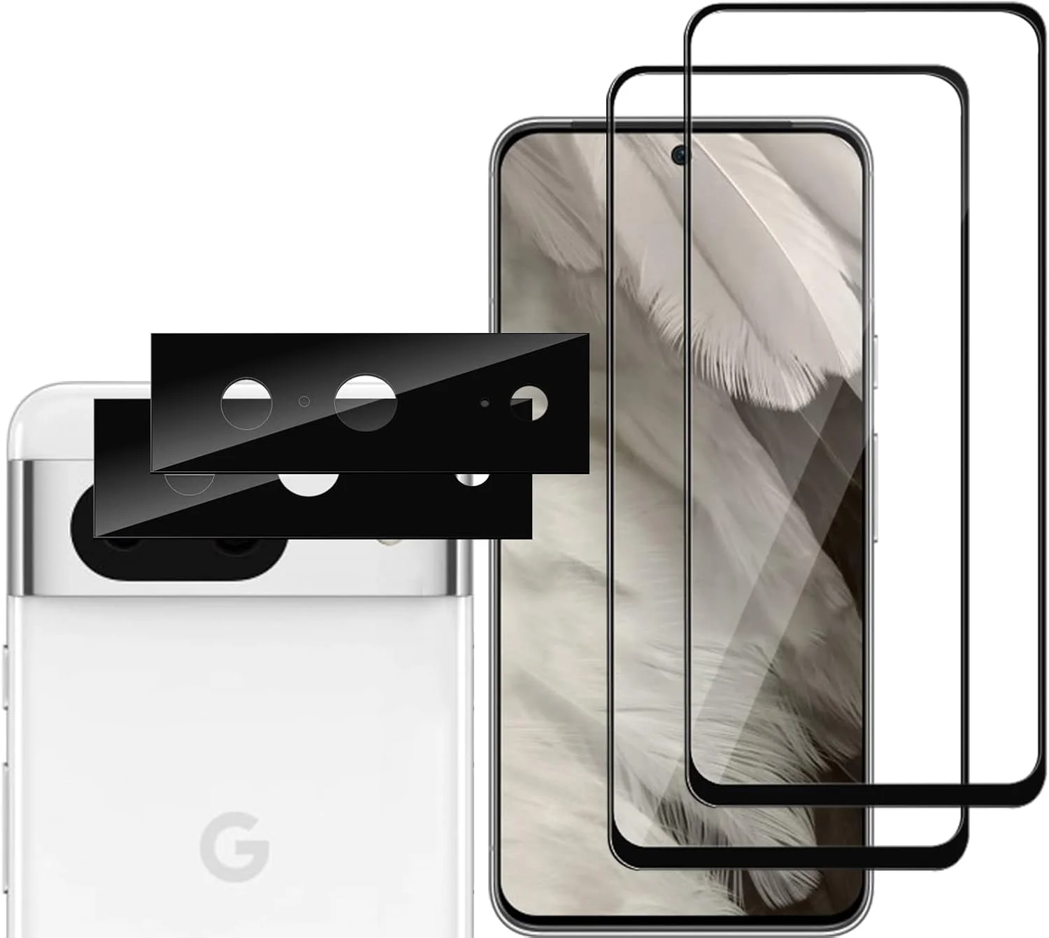 GMUJIAO [بسته 2+2] سازگار با Google Pixel 8 شامل محافظ صفحه نمایش شیشه ای حرارت دیده و محافظ لنز دوربین، فیلم شیشه ای حرارت دیده HD تمام صفحه [ضد خرد شدن] - مشکی
