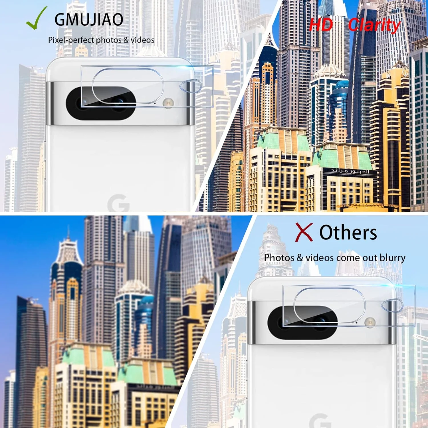 GMUJIAO [بسته 2+2 عددی] سازگار با Google Pixel 8 شامل محافظ صفحه نمایش شیشه ای حرارت دیده و محافظ لنز دوربین، محافظ آستین شیشه ای حرارت دیده [بدون حباب][شفافیت HD]