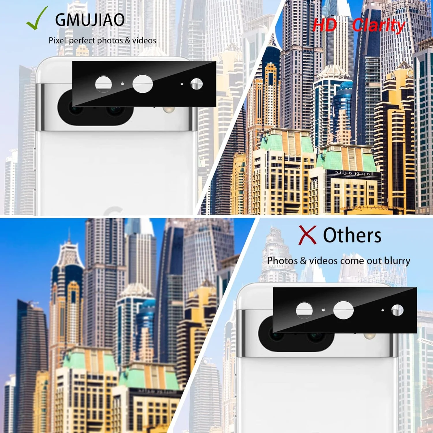 GMUJIAO [بسته 2+2] سازگار با Google Pixel 8 شامل محافظ صفحه نمایش شیشه ای حرارت دیده و محافظ لنز دوربین، فیلم شیشه ای حرارت دیده HD تمام صفحه [ضد خرد شدن] - مشکی