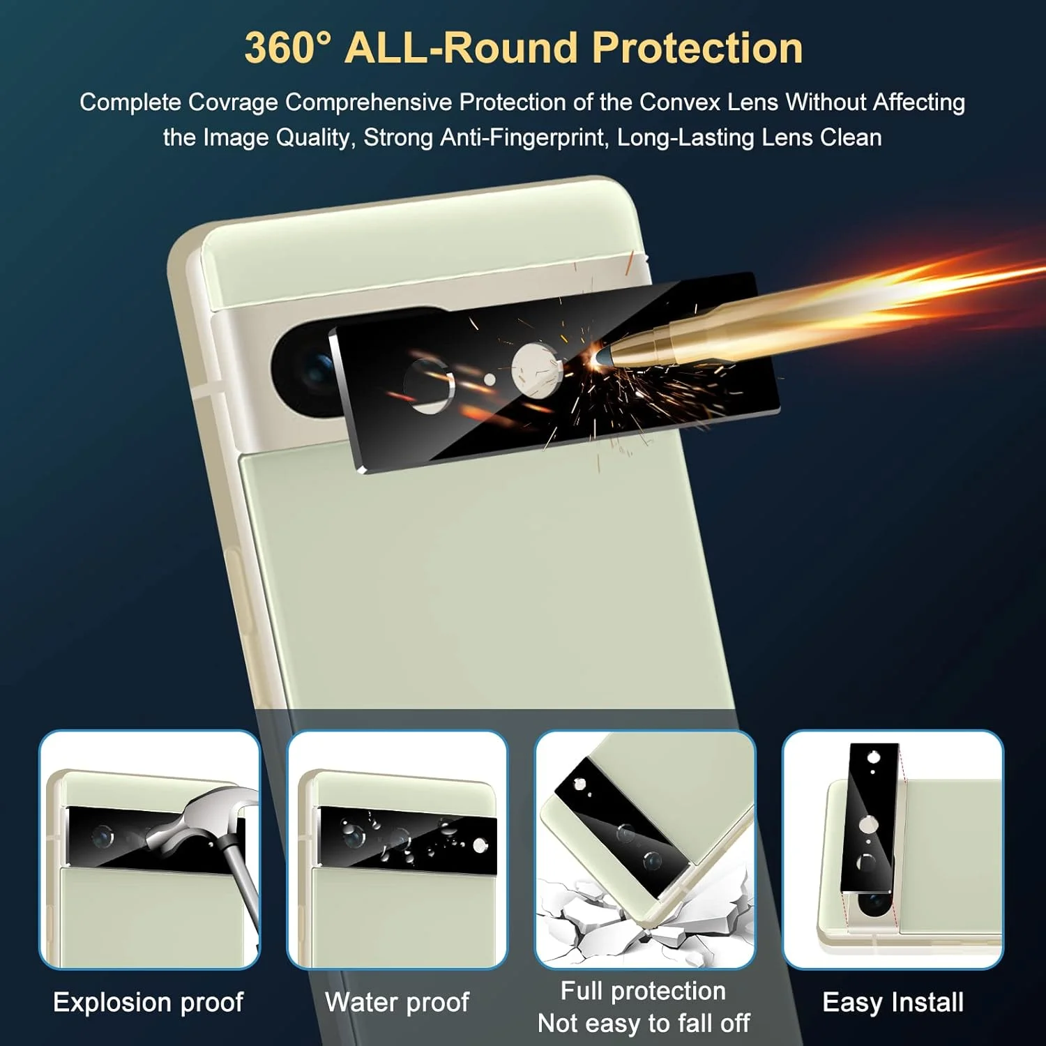 محافظ صفحه نمایش شیشه ای LYWHL [بسته 2+2] برای گوگل پیکسل 7 6.4 اینچی به همراه محافظ لنز دوربین، مقاوم در برابر قاب، بدون حباب، شفاف HD، سختی 9H، مناسب برای پیکسل 7 5G 2022