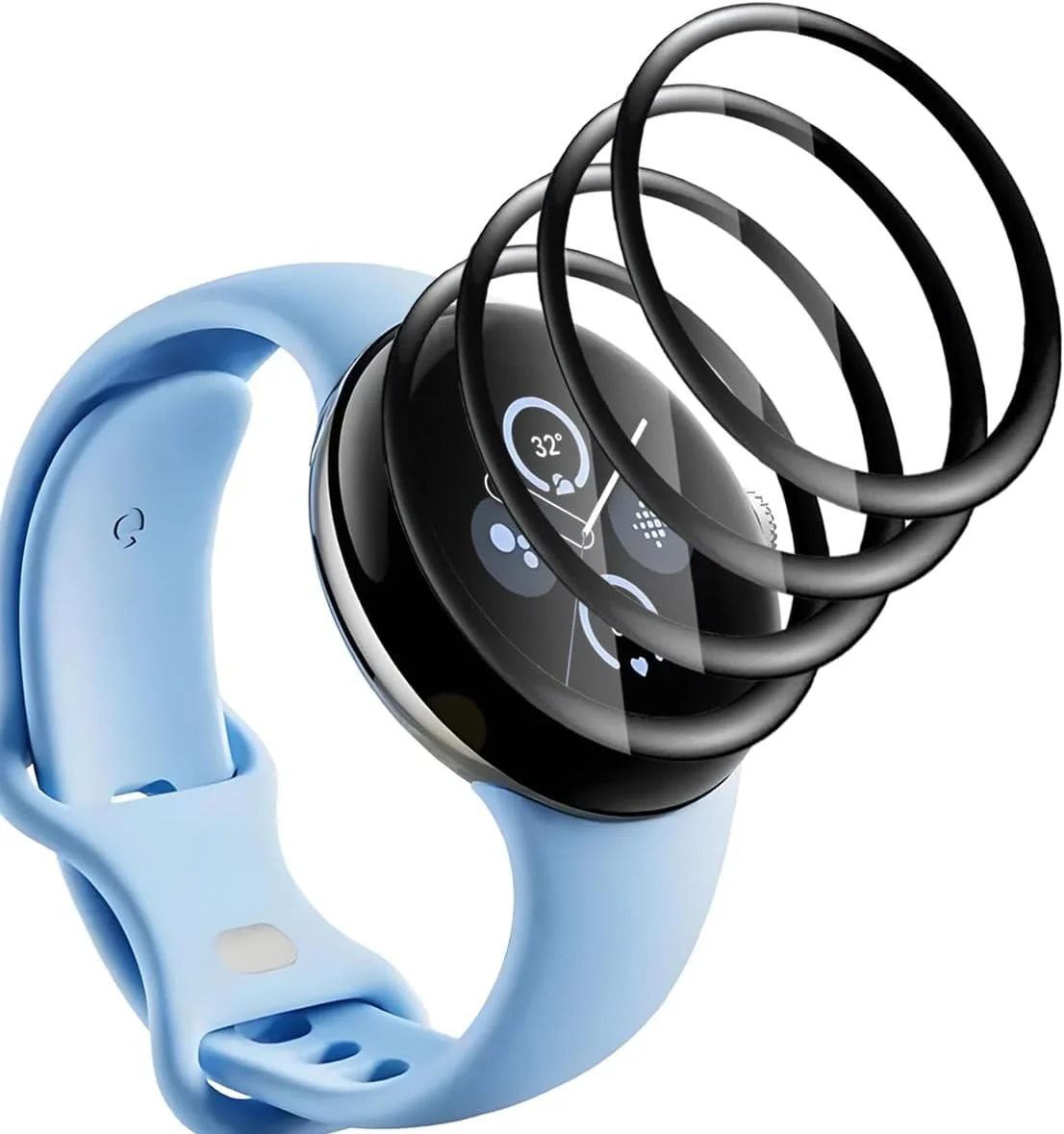 محافظ صفحه نمایش Yieehhow [بسته 4 عددی] شیشه حرارت دیده برای Google Pixel Watch 2، ضد خش/شفافیت HD فیلم محافظ کامپوزیت PMMA، محافظ صفحه نمایش منحنی سه بعدی برای Google Pixel Watch 2