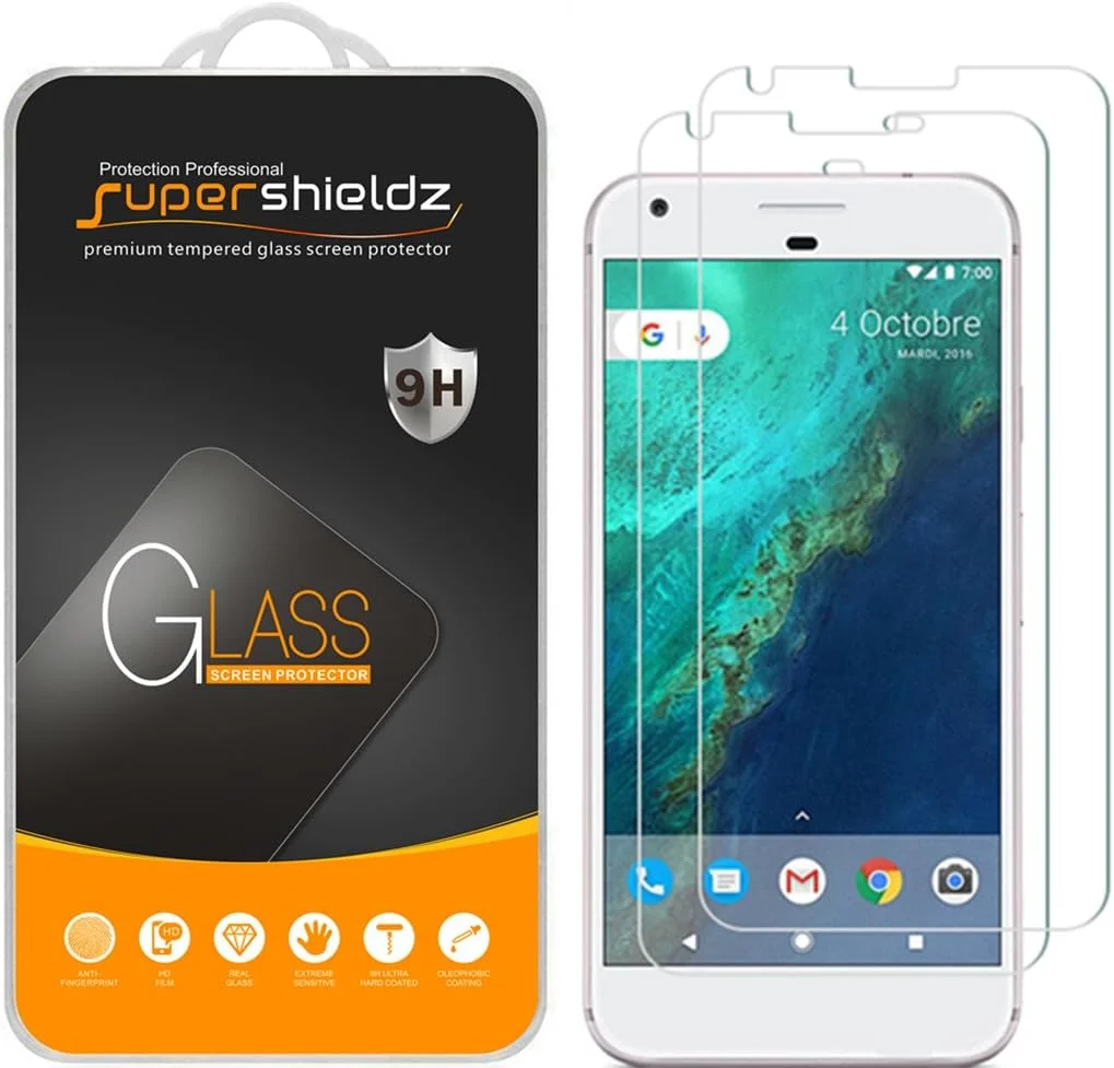محافظ صفحه نمایش شیشه ای حرارت دیده Supershieldz [بسته 2 عددی] برای گوگل (Pixel XL)، ضد خش، ضد اثر انگشت، تعویض مادام العمر