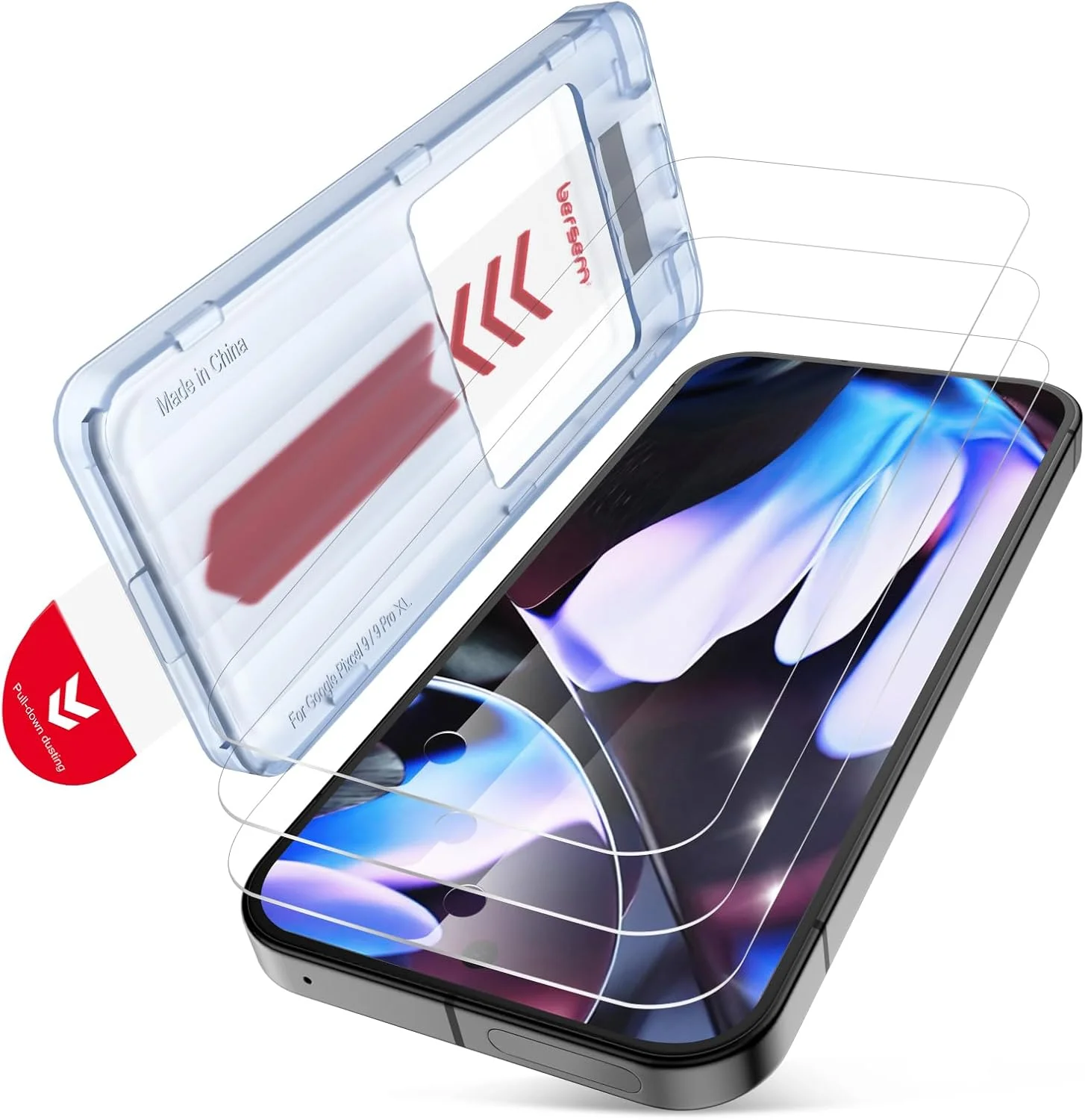 محافظ صفحه نمایش شیشه ای برسم مناسب برای گوگل پیکسل 9 پرو ایکس ال، بسته 3 عددی، فیلم شیشه ای حرارت دیده با سختی 9H+، دارای سینی نصب سفارشی، بازگشایی قفل اثر انگشت، ضد خرد شدن در سطح نظامی، شفافیت HD، مقاوم در برابر خراش