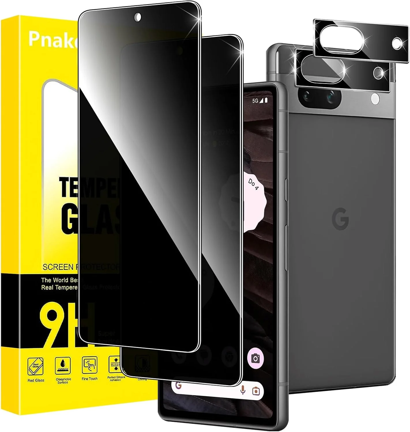 محافظ صفحه نمایش حریم خصوصی Pnakqil شیشه حرارت دیده برای Google Pixel 7a با محافظ دوربین، محافظ صفحه نمایش حریم خصوصی، شیشه محافظ ضد جاسوسی حرارت دیده با حریم خصوصی 28 درجه