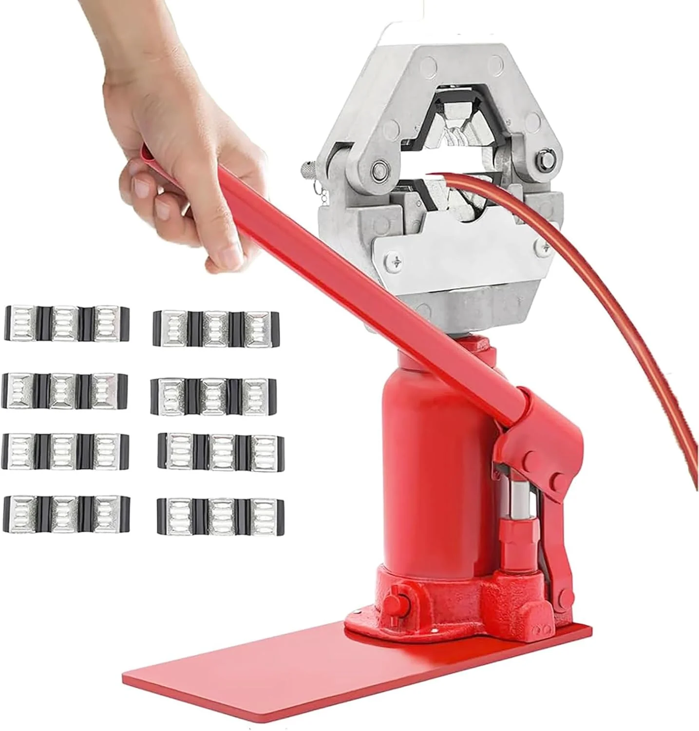 پرس شیلنگ هیدرولیک دستی 7T، ابزار پرس شیلنگ با 4 قالب، پرس شیلنگ جک بطری دستی رومیزی، دستگاه قفل شیلنگ پرس شیلنگ سمپاشی کشاورزی برای 6.5-20 میلی متر