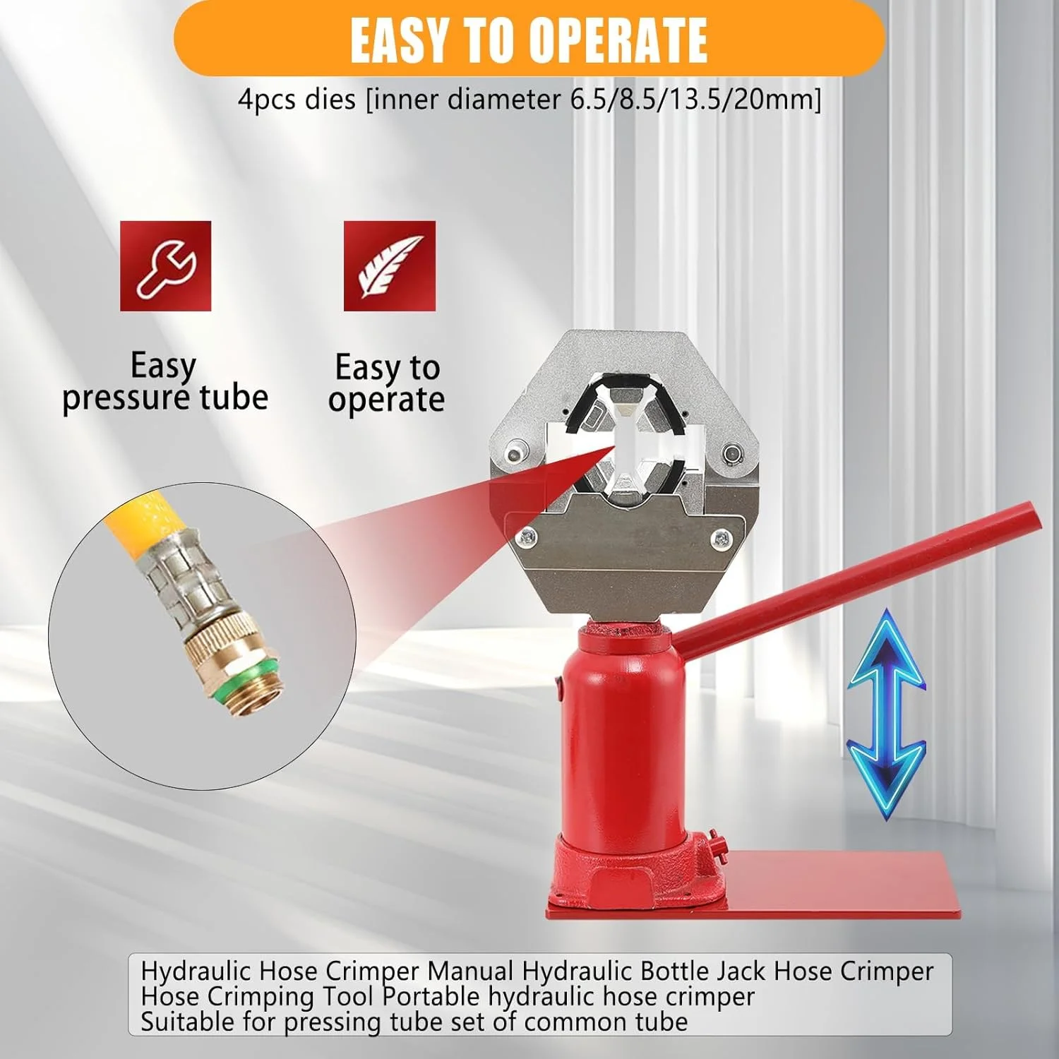 پرس شیلنگ هیدرولیک دستی 7T، ابزار پرس شیلنگ با 4 قالب، پرس شیلنگ جک بطری دستی رومیزی، دستگاه قفل شیلنگ پرس شیلنگ سمپاشی کشاورزی برای 6.5-20 میلی متر پرس شیلنگ هیدرولیک دستی 7T، ابزار پرس شیلنگ با 4 قالب، پرس شیلنگ جک بطری دستی رومیزی، دستگاه قفل شیلنگ پرس شیلنگ سمپاشی کشاورزی برای 6.5-20 میلی متر