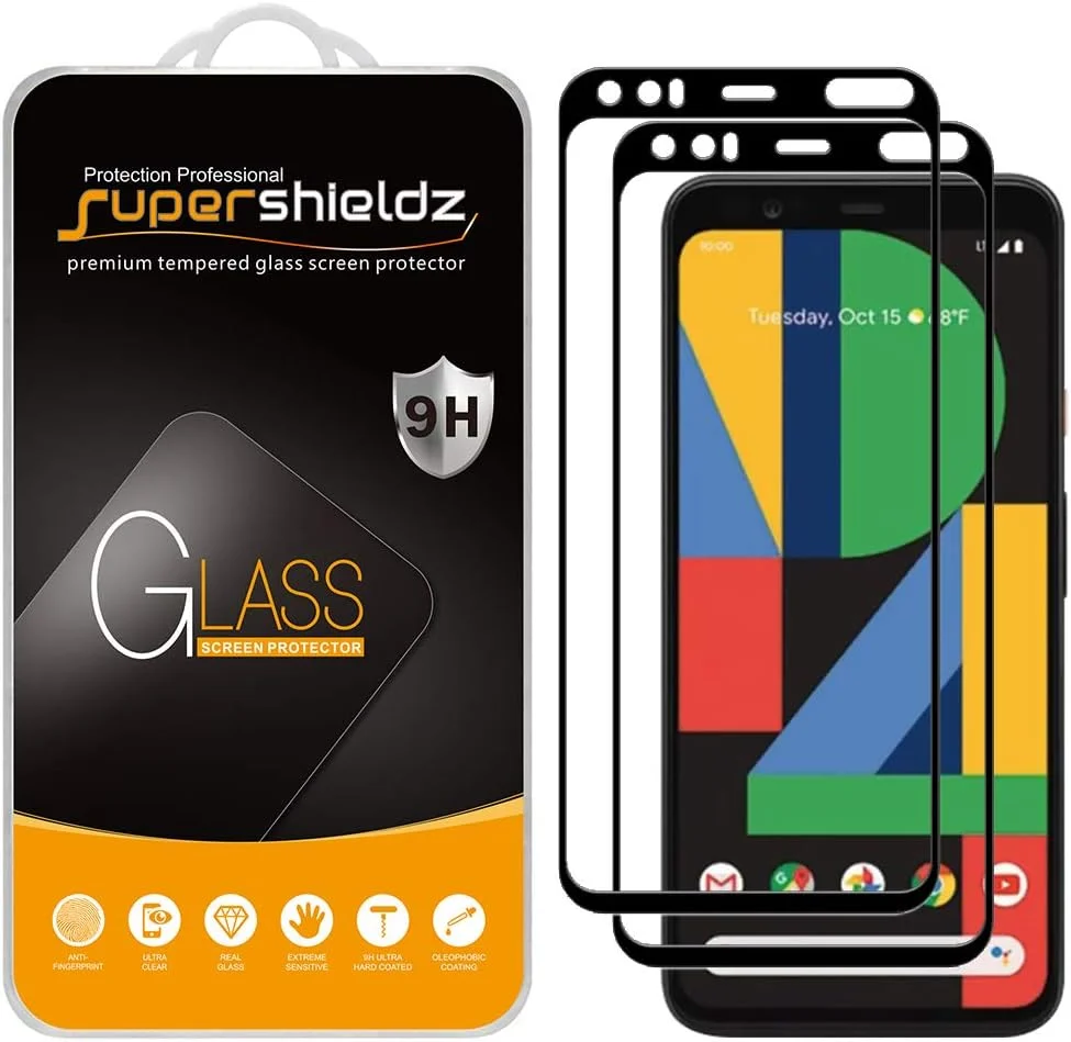 محافظ صفحه نمایش شیشه ای حرارت دیده SuperShieldz (2 عددی) طراحی شده برای گوگل پیکسل 4، (پوشش کامل صفحه نمایش) 0.33 میلی متر، ضد خش، بدون حباب (مشکی)
