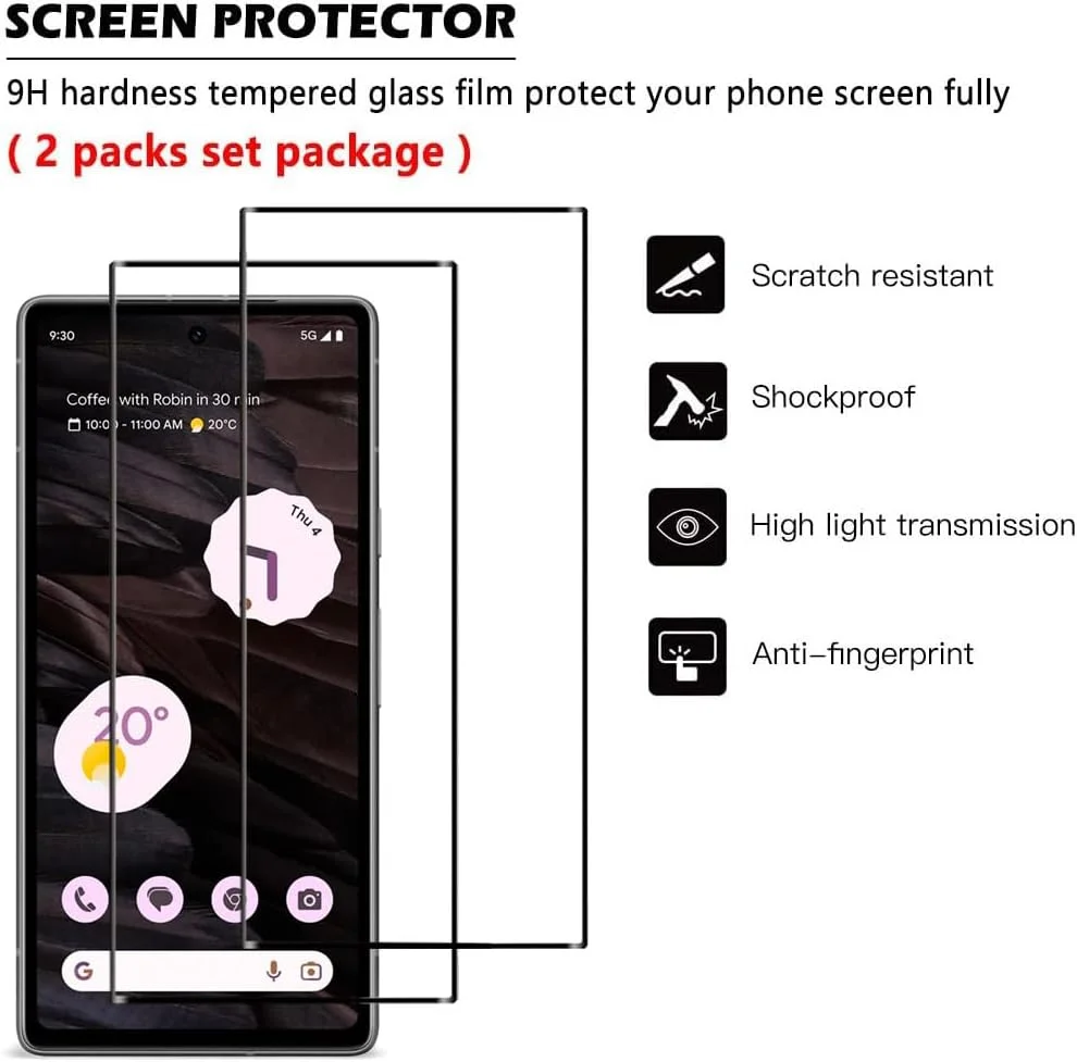محافظ صفحه نمایش [2 عددی] jonlineuk برای Google Pixel 7a، فیلم شیشه ای حرارت دیده، [سازگار با قاب][ضد خش][ضد شکستگی] برای Google Pixel 7a
