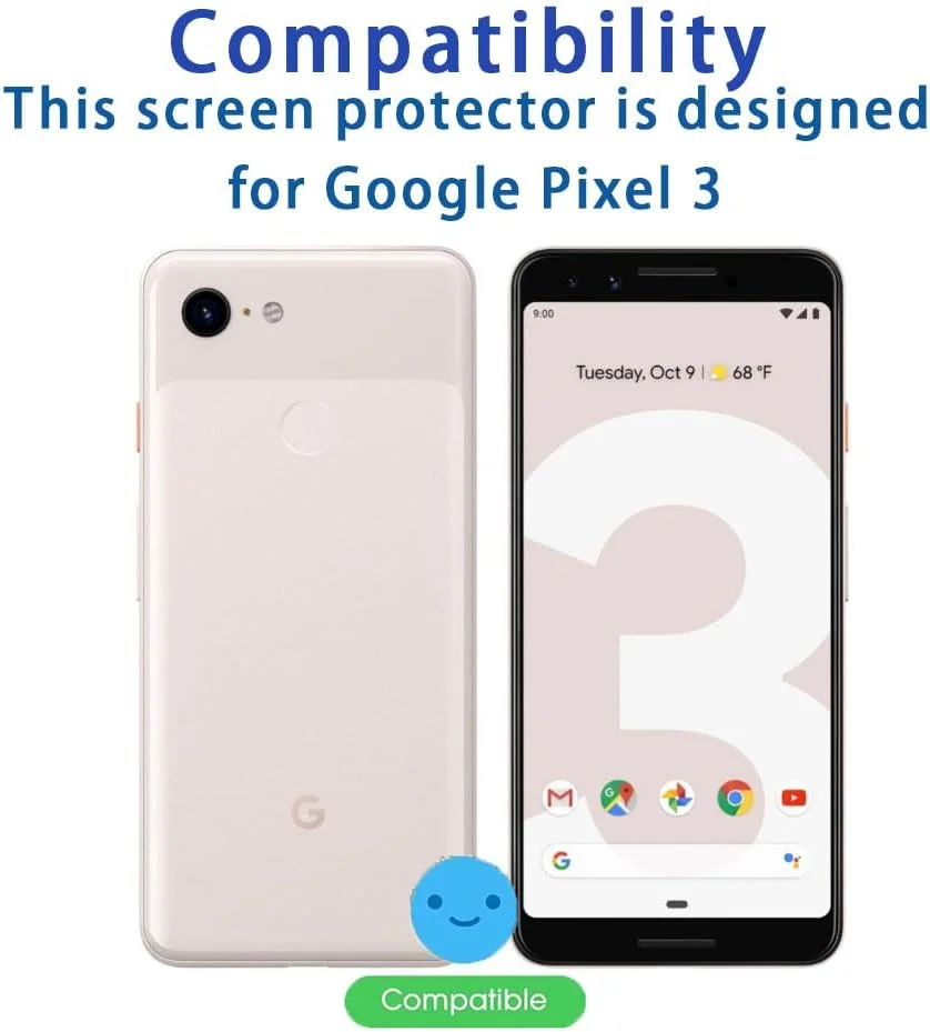 محافظ صفحه نمایش شیشه ای گوگل پیکسل 3 (نه برای پیکسل 3A)، محافظ صفحه نمایش شیشه حرارت دیده با سختی 9H، ضد خش، محافظ صفحه نمایش شفاف، بدون حباب، سازگار با لمس دقیق [2 عدد]