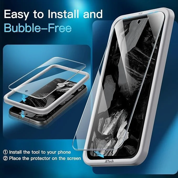 محافظ صفحه نمایش برای گوگل پیکسل 8a 6.1 اینچی به همراه محافظ لنز دوربین، ابزار نصب آسان، سازگار با اثر انگشت، فیلم شیشه ای حرارت دیده، شفافیت HD، بسته 2 عددی