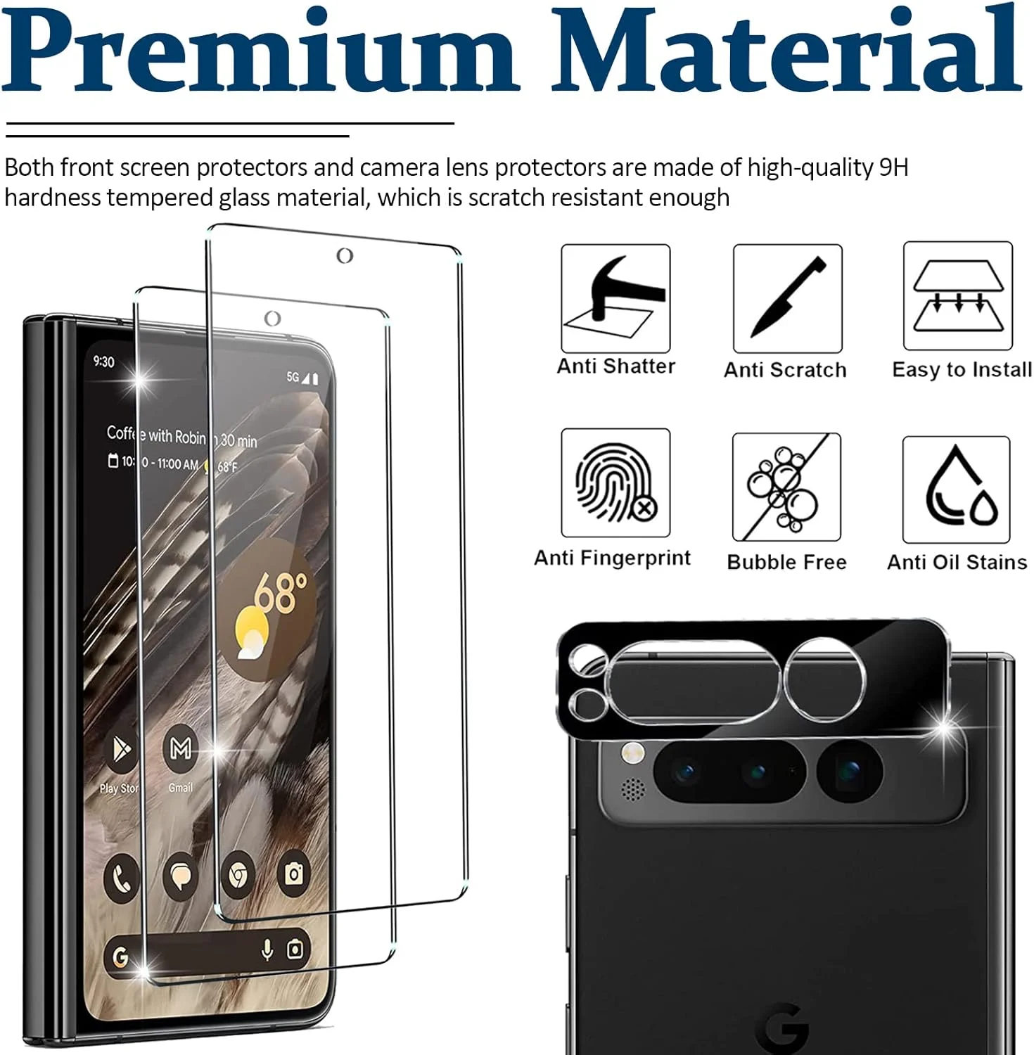 محافظ صفحه نمایش Miimall بسته 2+2 سازگار با محافظ صفحه نمایش Google Pixel Fold به همراه محافظ لنز دوربین، شیشه شفاف HD 9H محافظ صفحه نمایش بیرونی ضد خش و بدون حباب