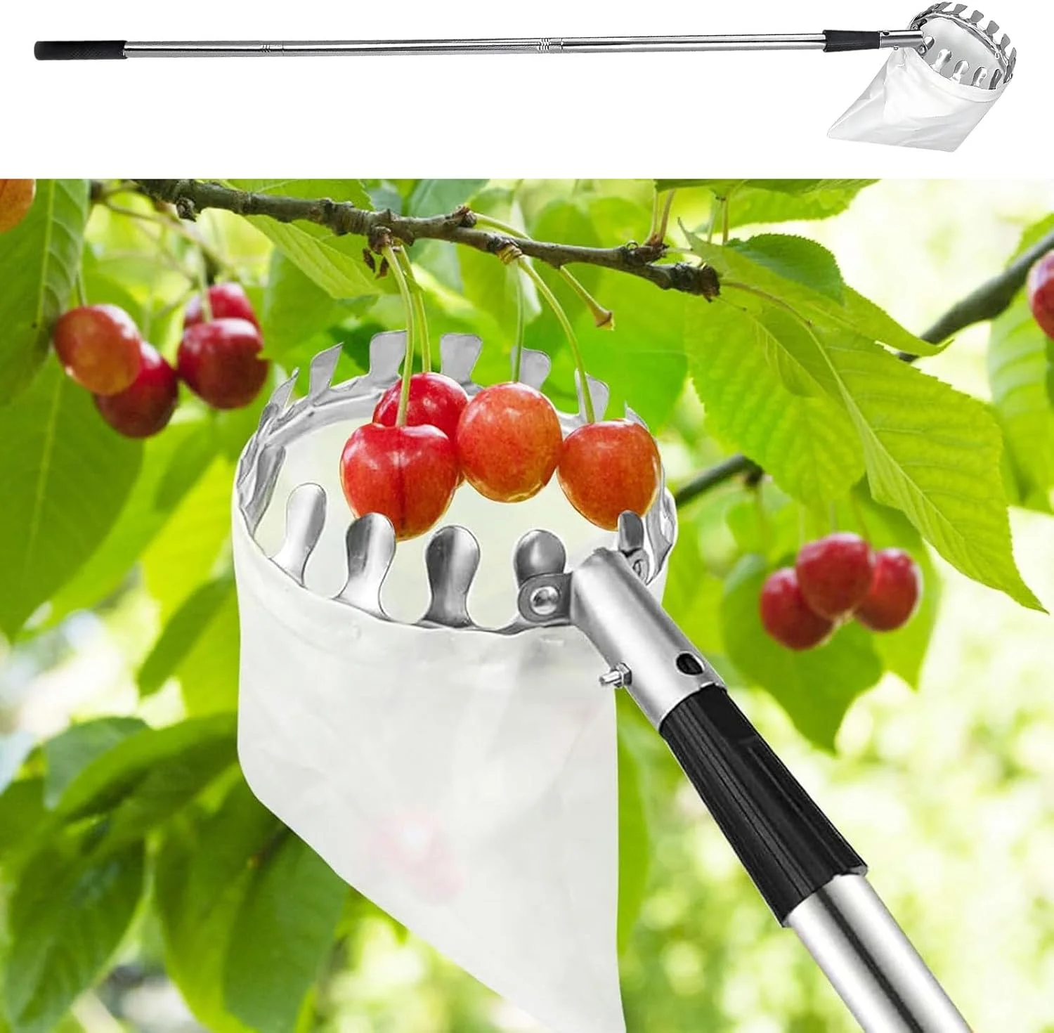 Fruit Picker Pole - Portable Fruit Picker with Telescopic Handle,Adjustable Grabber Reacher Tool Rust-Proof Gadget for Harvest Agricultural Garden Outdoor Home