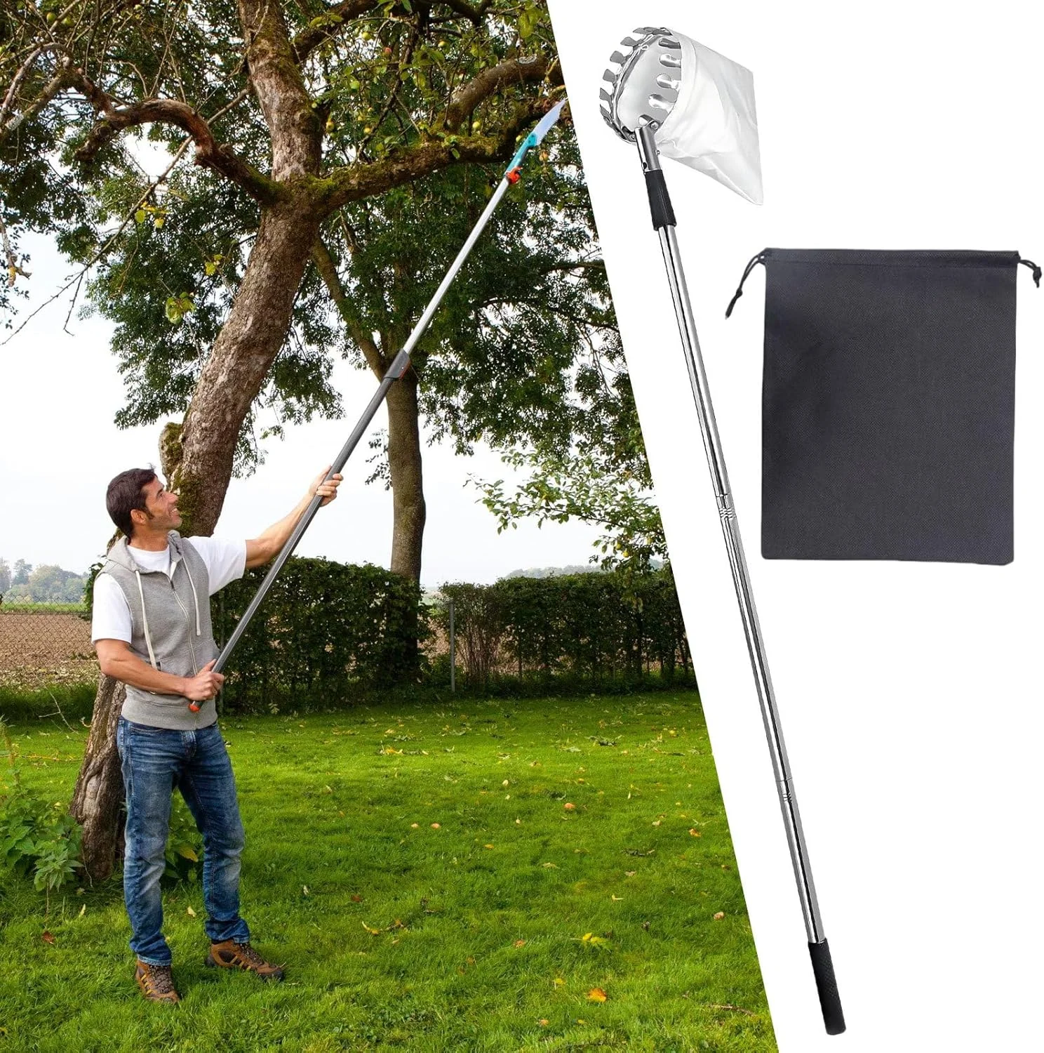 Fruit Picker Pole - Portable Fruit Picker with Telescopic Handle,Adjustable Grabber Reacher Tool Rust-Proof Gadget for Harvest Agricultural Garden Outdoor Home
