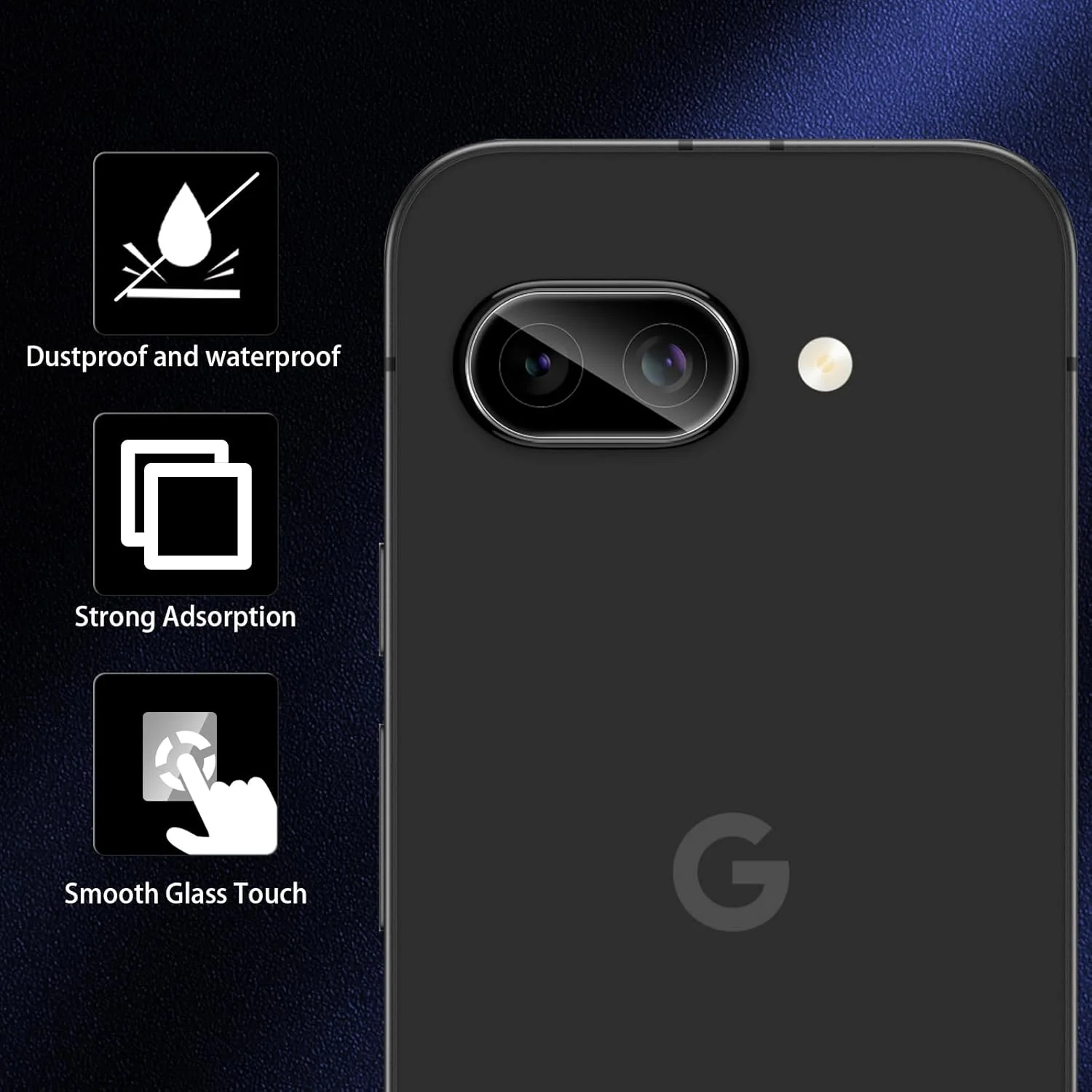 محافظ لنز دوربین شیشه ای داتری برای گوگل پیکسل 9a، شیشه حرارت دیده با سختی 9H، ضد خش HD، فیلم شیشه ای حرارت دیده لنز، محافظ صفحه نمایش دوربین عقب بدون حباب، مشکی، بسته 2 عددی