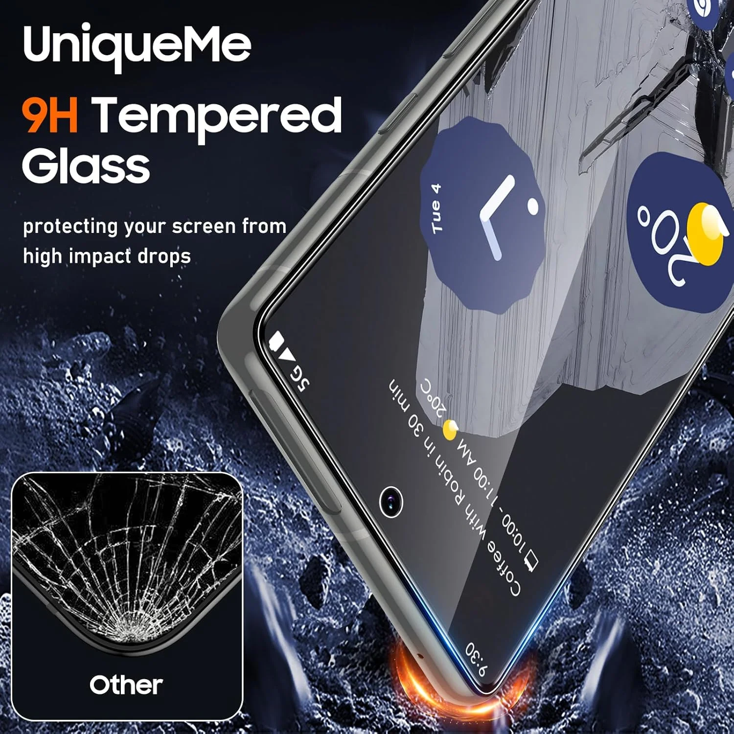 محافظ شیشه ای UniqueMe برای Google Pixel 8 [2 عدد استاندارد نظامی 9H و 2 عدد محافظ دوربین]، فیلم محافظ ضد خش با سختی 9H نصب آسان