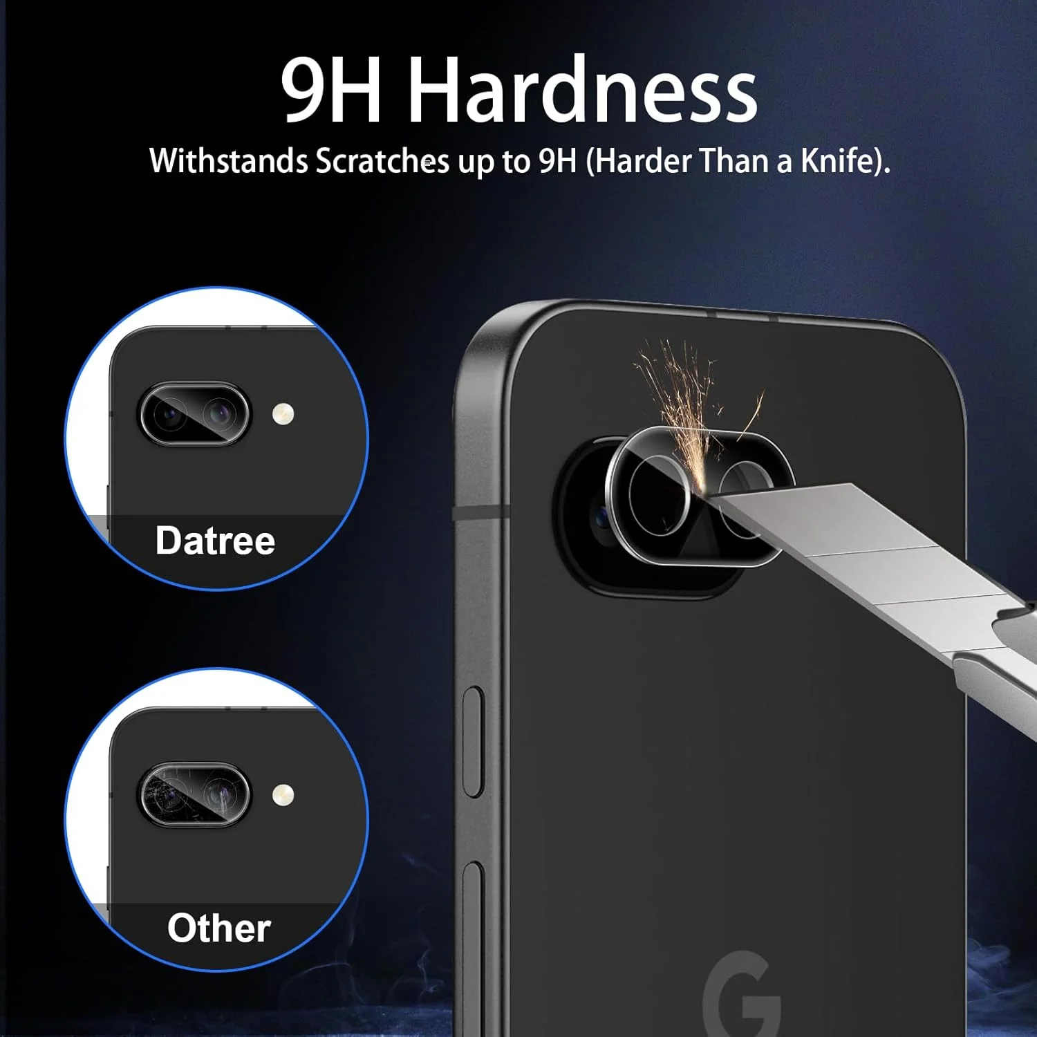 محافظ لنز دوربین شیشه ای داتری برای گوگل پیکسل 9a، شیشه حرارت دیده با سختی 9H، ضد خش HD، فیلم شیشه ای حرارت دیده لنز، محافظ صفحه نمایش دوربین عقب بدون حباب، مشکی، بسته 2 عددی